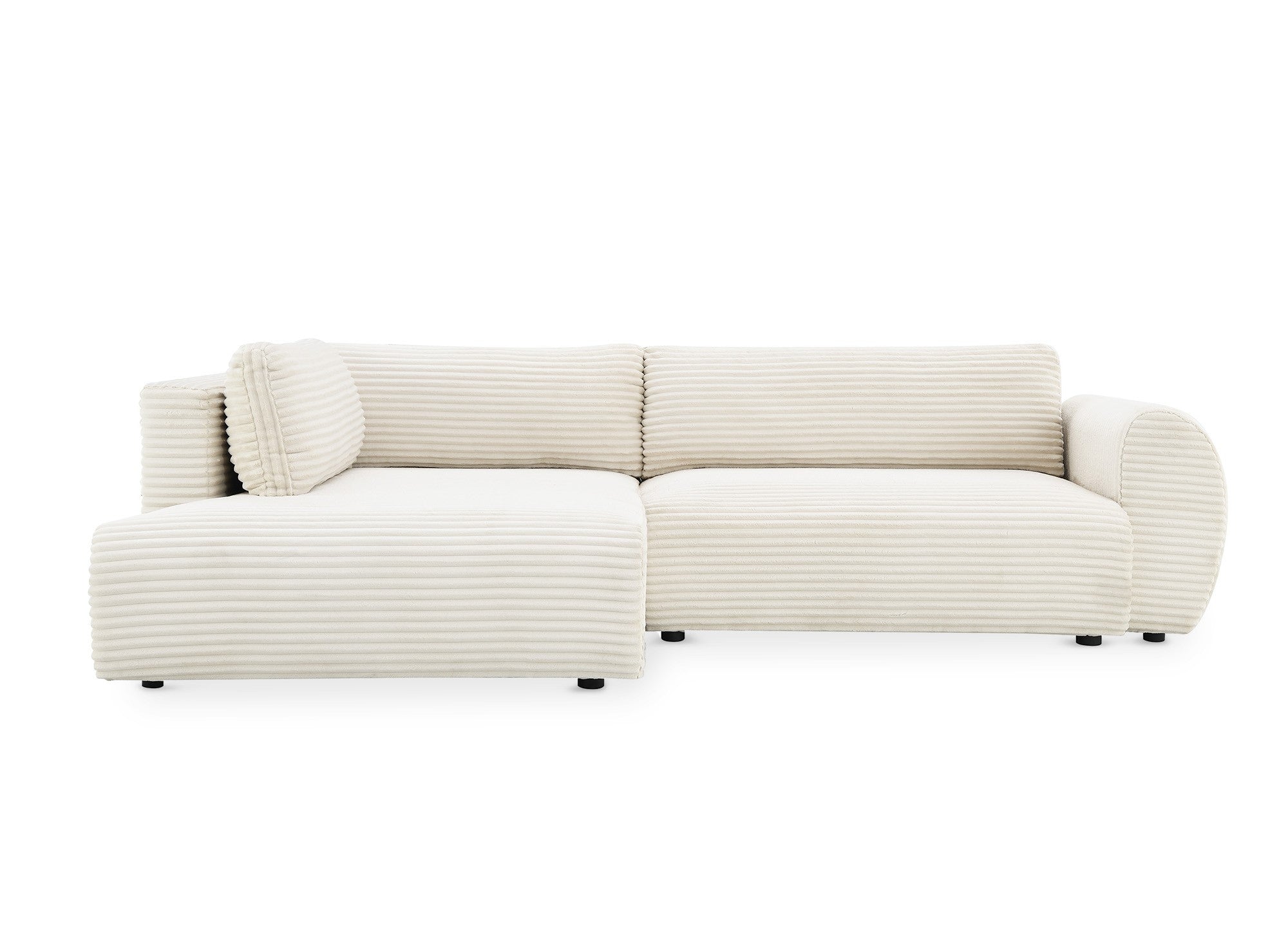 TILDA Ecksofa mit weichem Rippenmuster, Beige, mit Chaiselongue und Stauraum – Linke Ecke