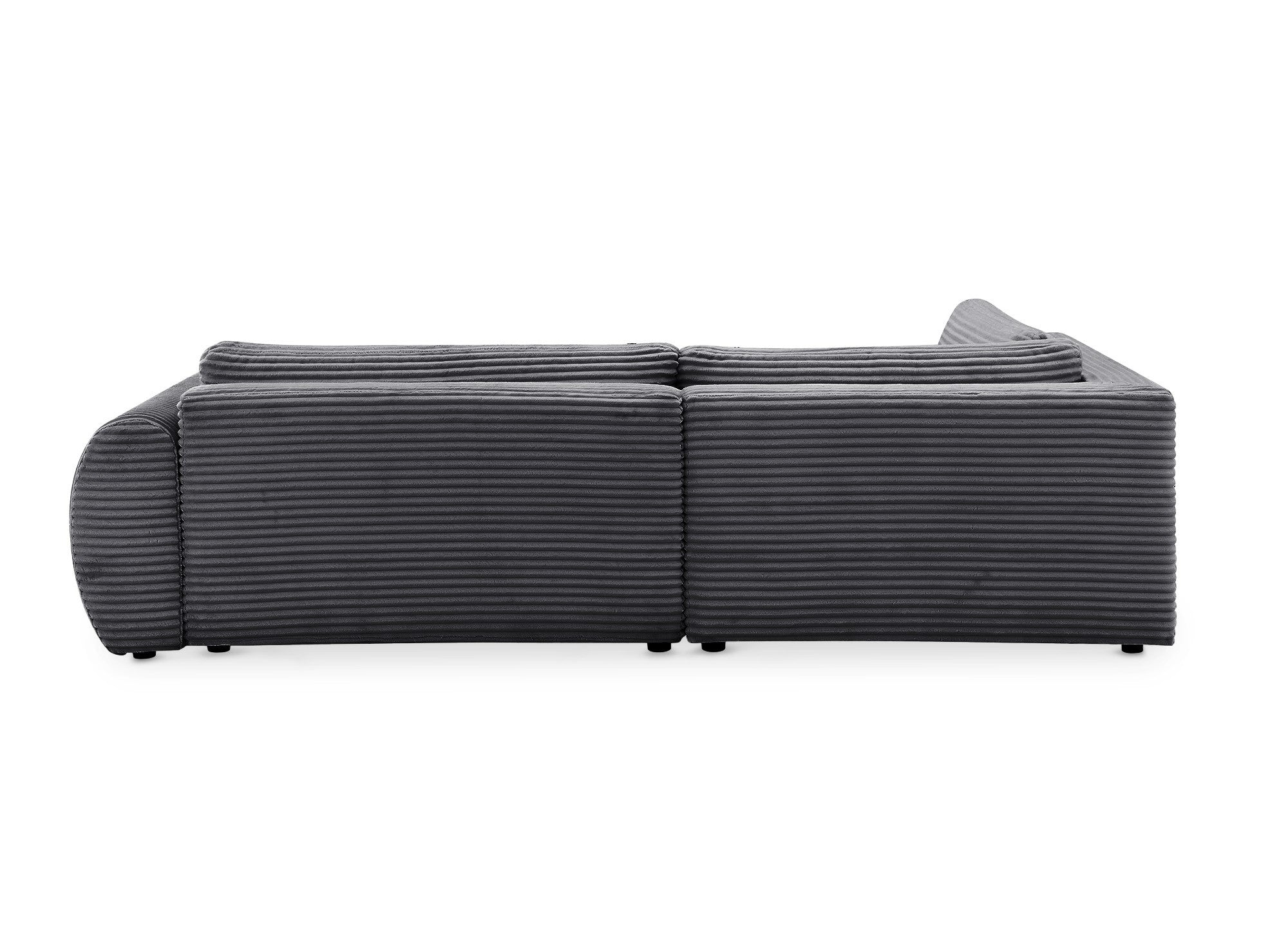 TILDA Ecksofa mit weichem Rippenmuster, grau, mit Chaiselongue und Stauraum – linke Ecke