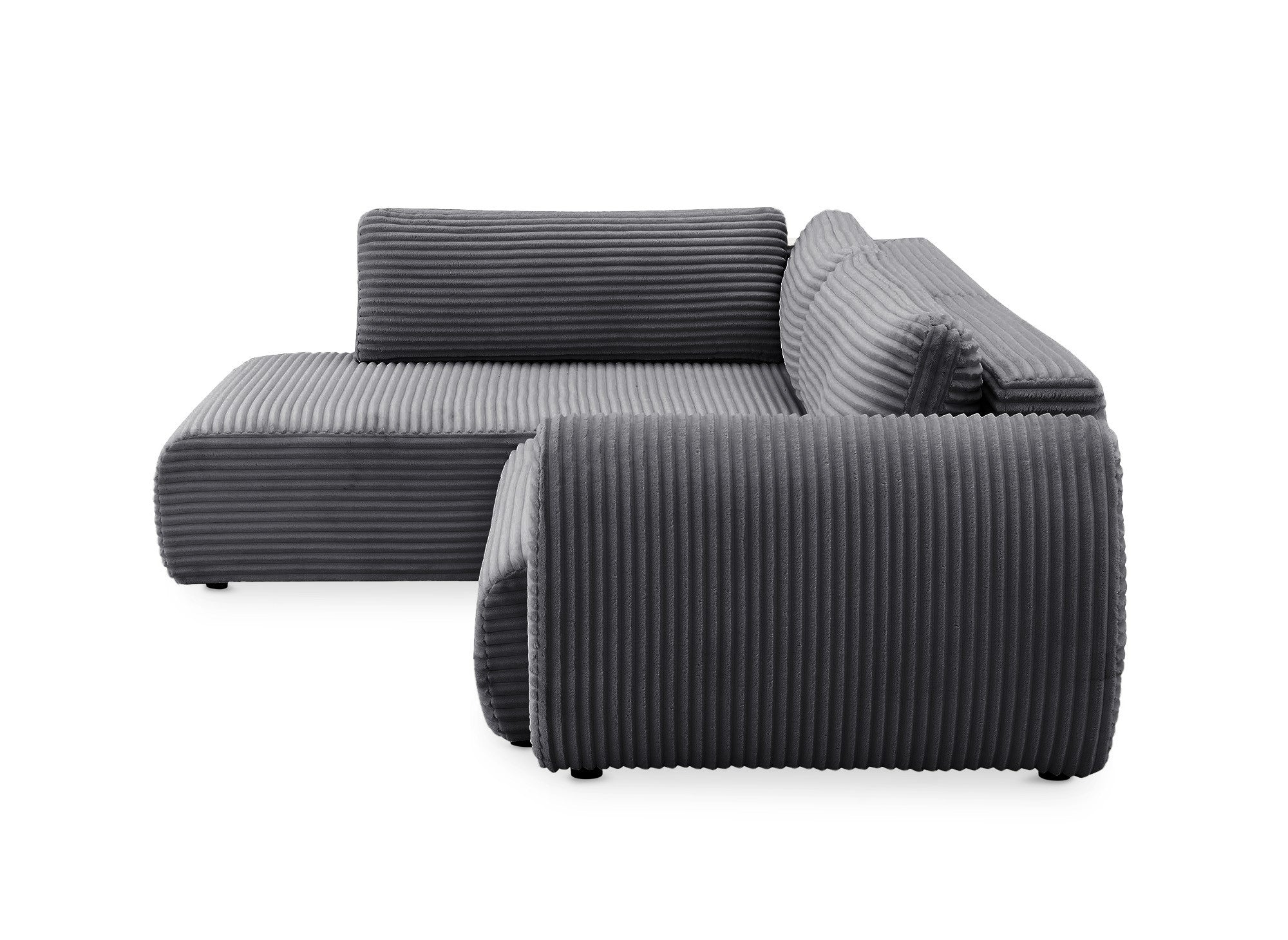 TILDA Ecksofa mit weichem Rippenmuster, grau, mit Chaiselongue und Stauraum – linke Ecke