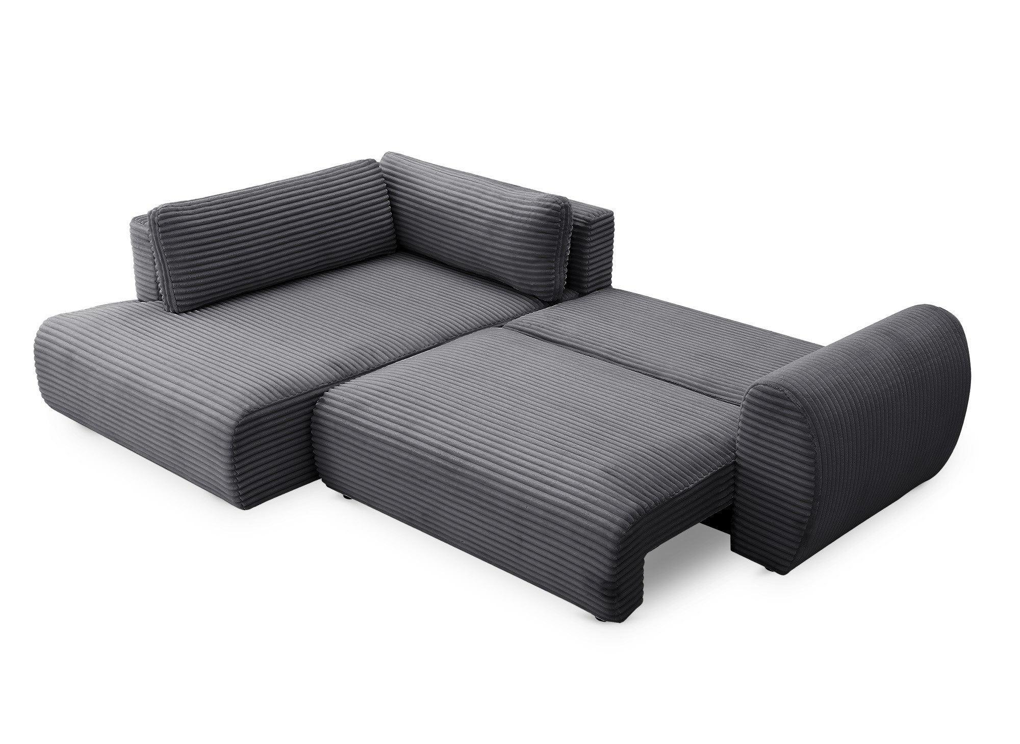 TILDA Ecksofa mit weichem Rippenmuster, grau, mit Chaiselongue und Stauraum – linke Ecke