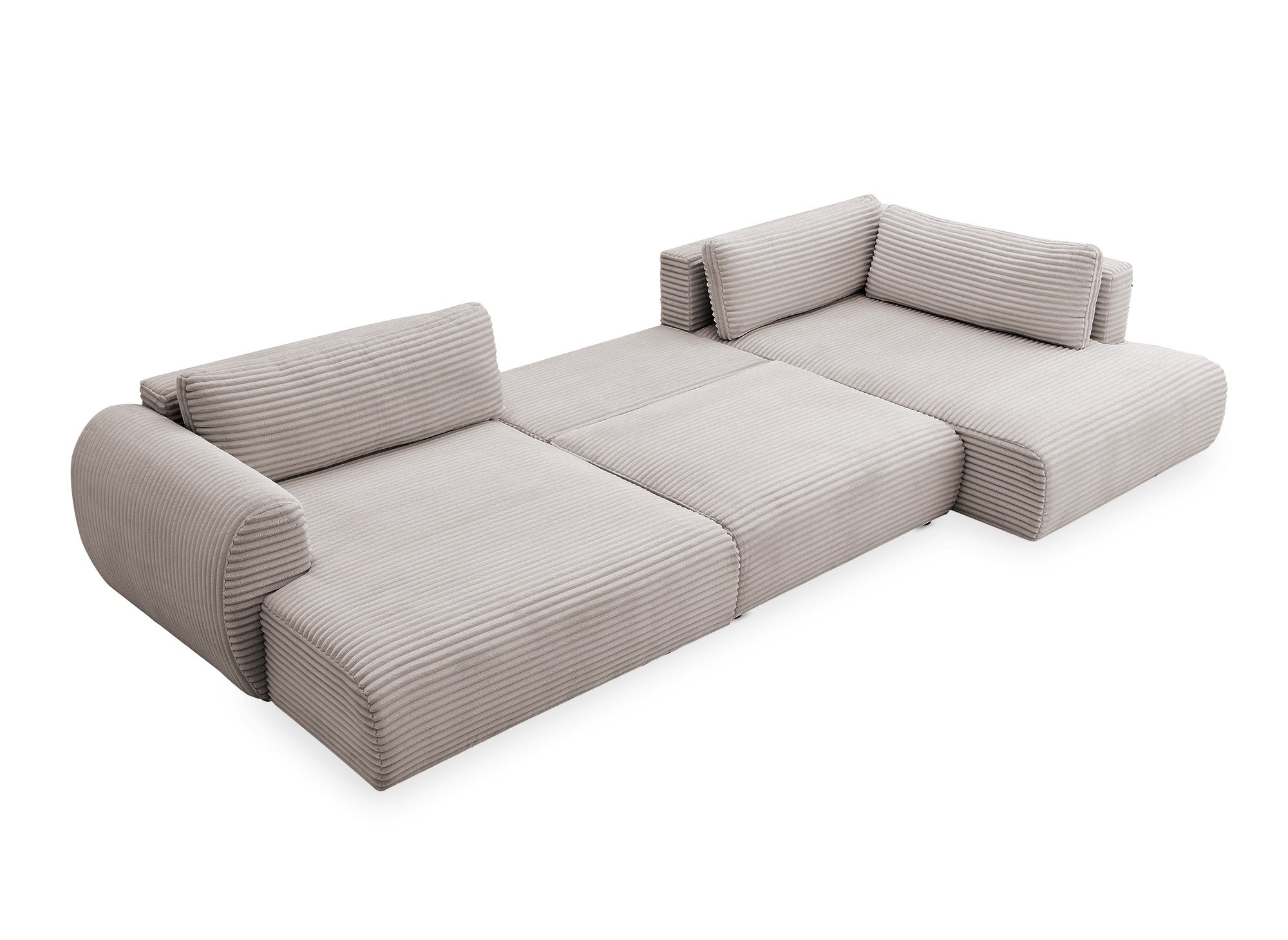 TILDA Taupe Cord Cabrio Panoramasofa mit Stauraum - Rechtwinklig