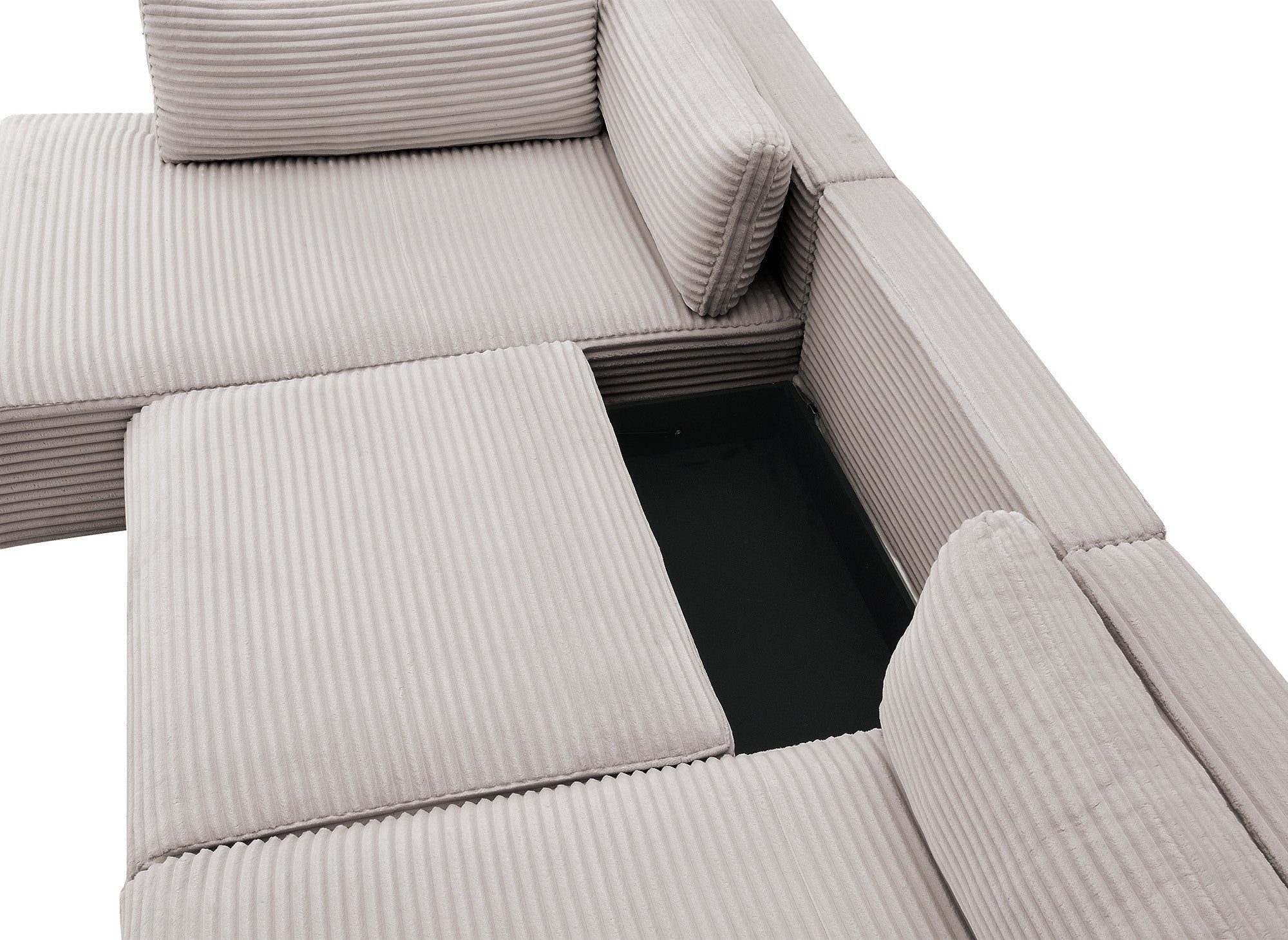 TILDA Taupe Cord Cabrio Panoramasofa mit Stauraum - Linke Ecke