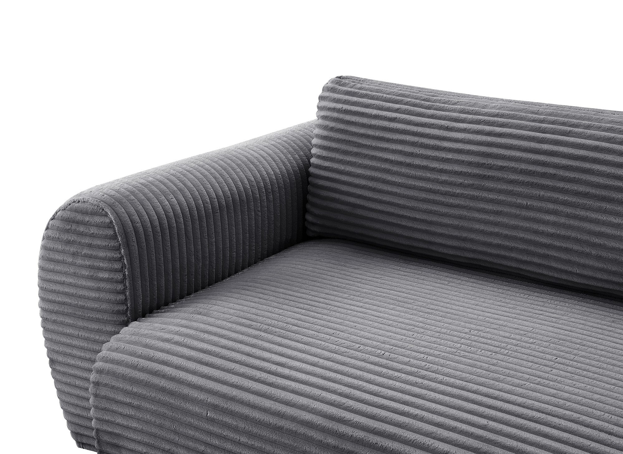 TILDA Ecksofa mit weichem Rippenmuster, grau, mit Chaiselongue und Stauraum – linke Ecke