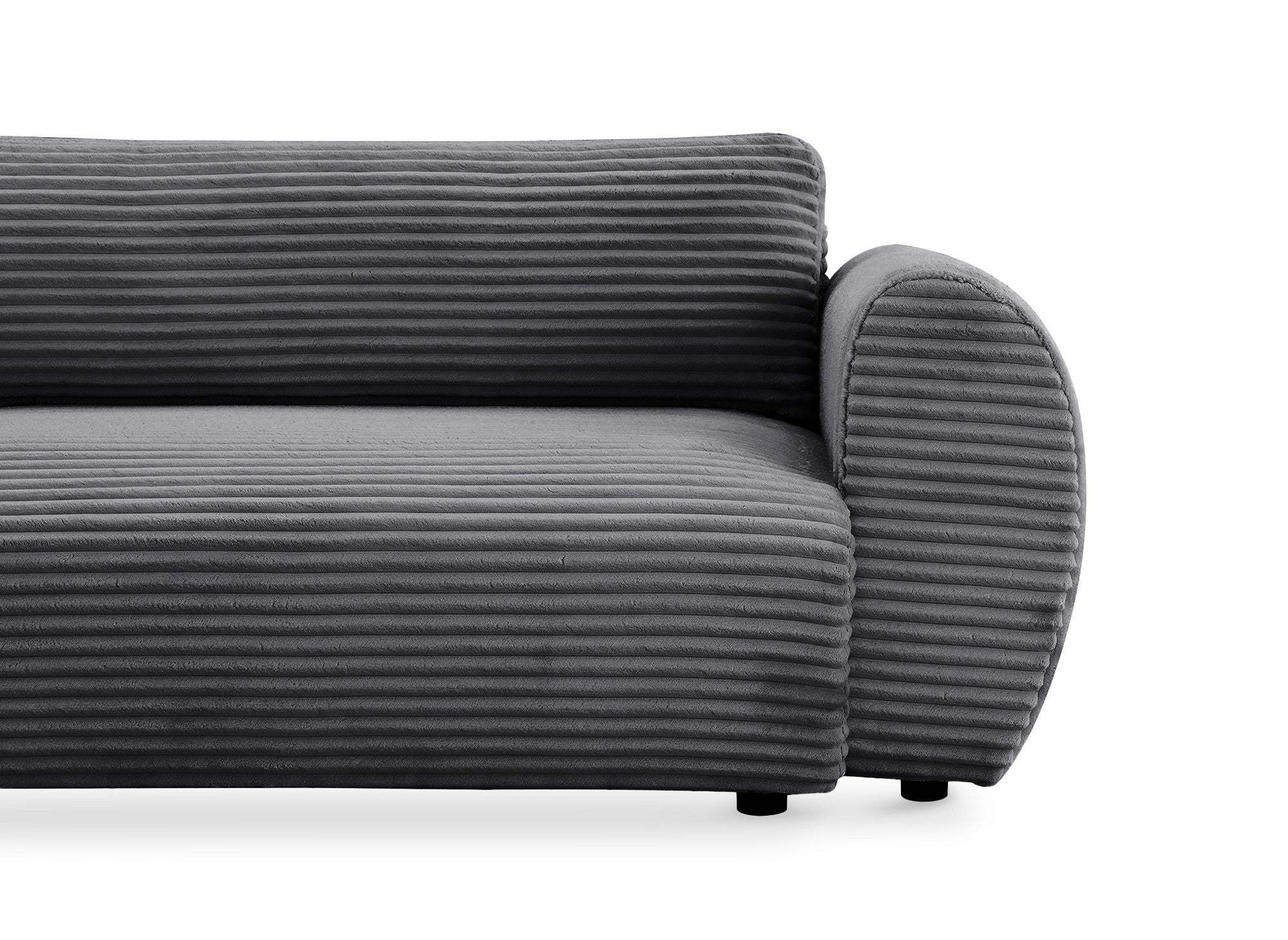 TILDA Ecksofa mit weichem Rippenmuster, grau, mit Chaiselongue und Stauraum – linke Ecke