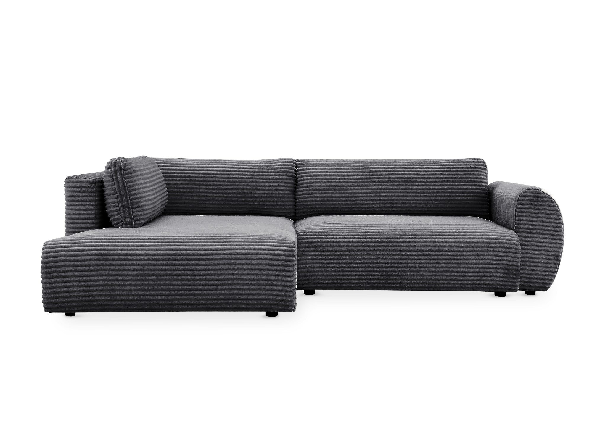 TILDA Ecksofa mit weichem Rippenmuster, grau, mit Chaiselongue und Stauraum – linke Ecke