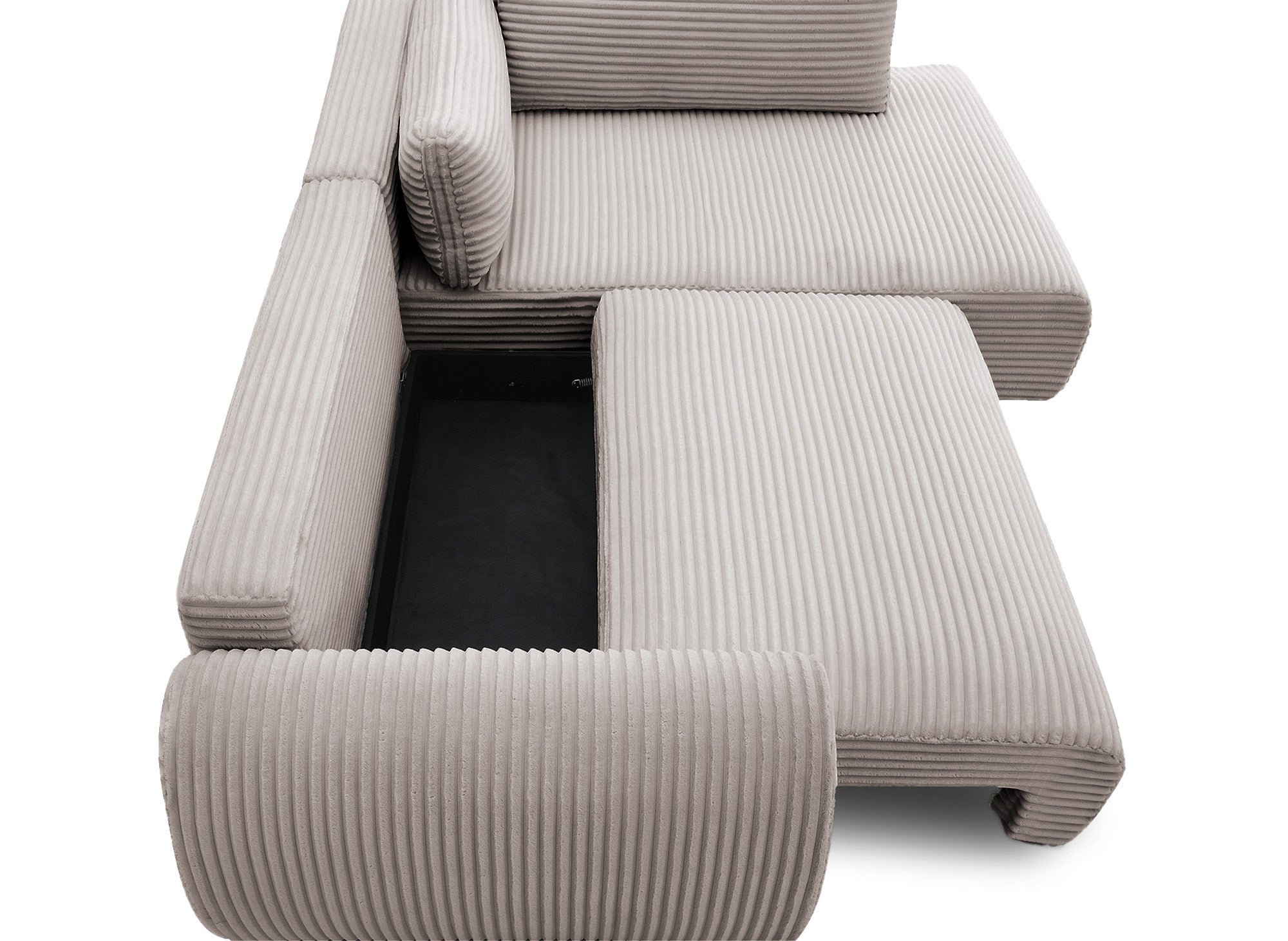 TILDA Ecksofa mit Bettfunktion, gerippt, weiches Taupe, mit Chaiselongue und Stauraum, rechtwinklig