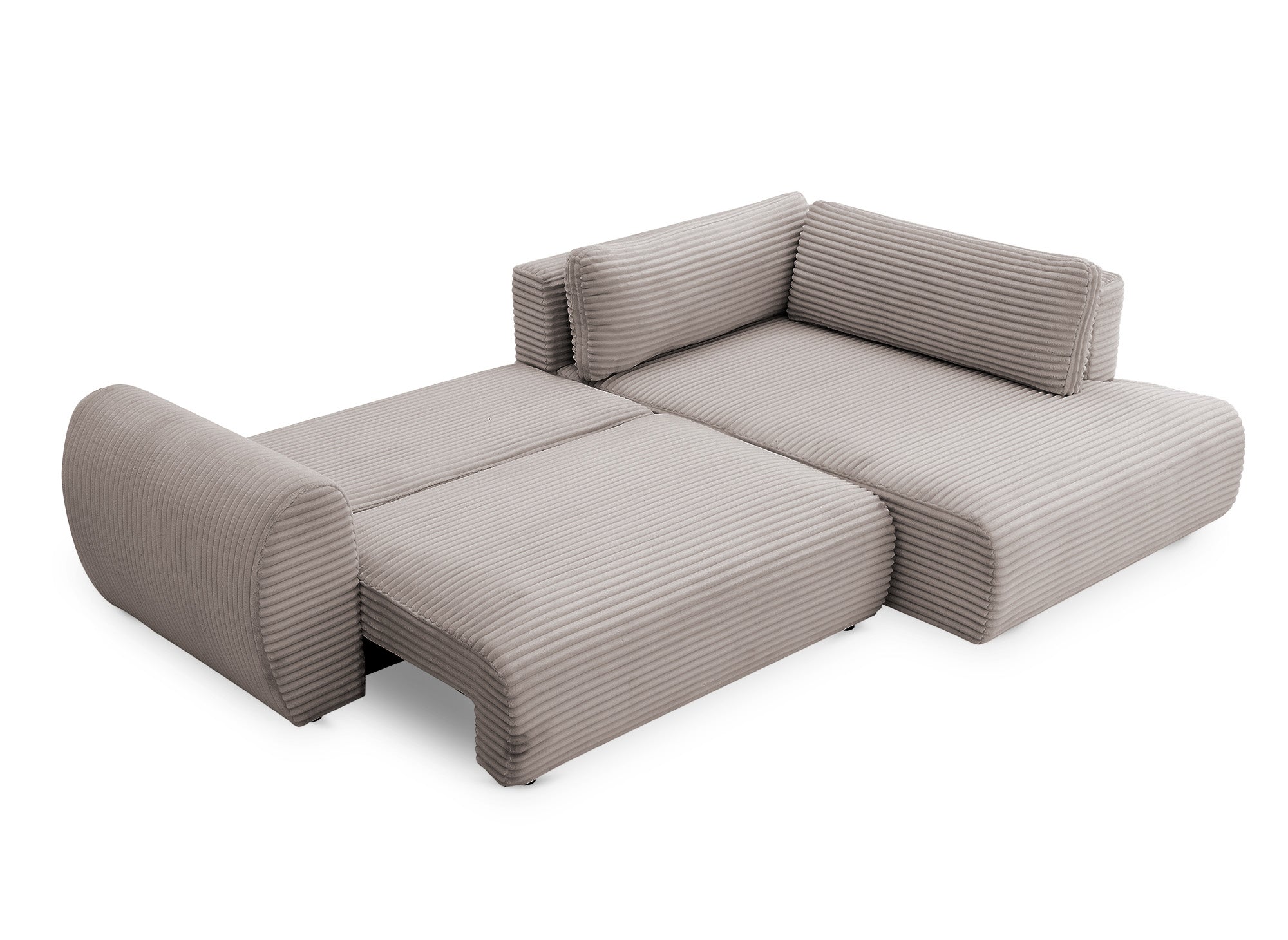 TILDA Ecksofa mit Bettfunktion, gerippt, weiches Taupe, mit Chaiselongue und Stauraum, rechtwinklig