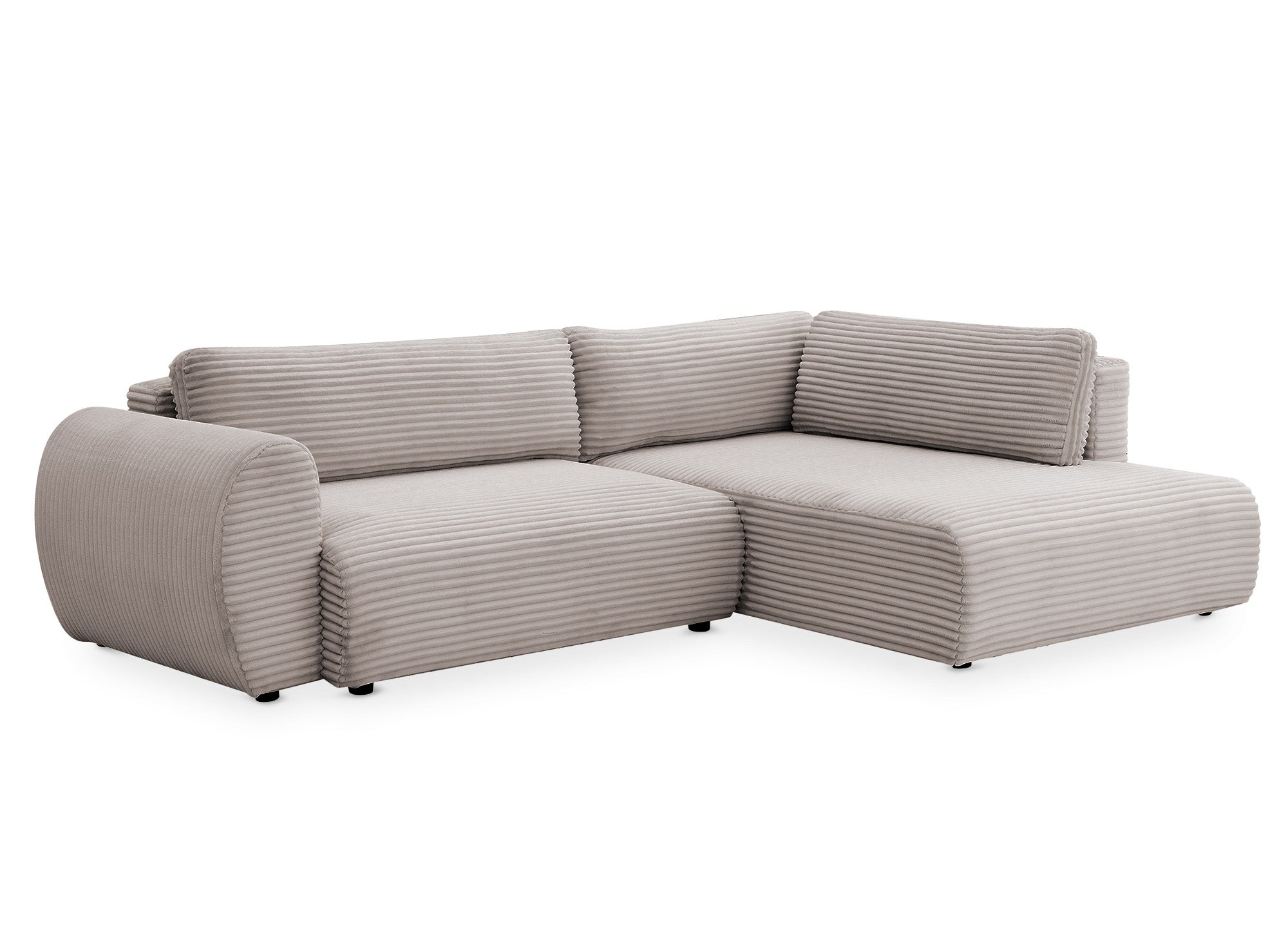 TILDA Ecksofa mit Bettfunktion, gerippt, weiches Taupe, mit Chaiselongue und Stauraum, rechtwinklig