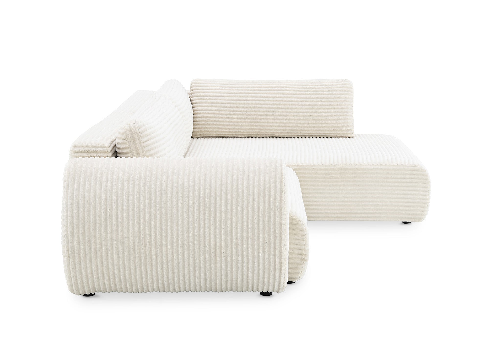 TILDA Ecksofa mit Bettfunktion, weich gerippt, mit Chaiselongue und Stauraum, Beige, rechtwinklig