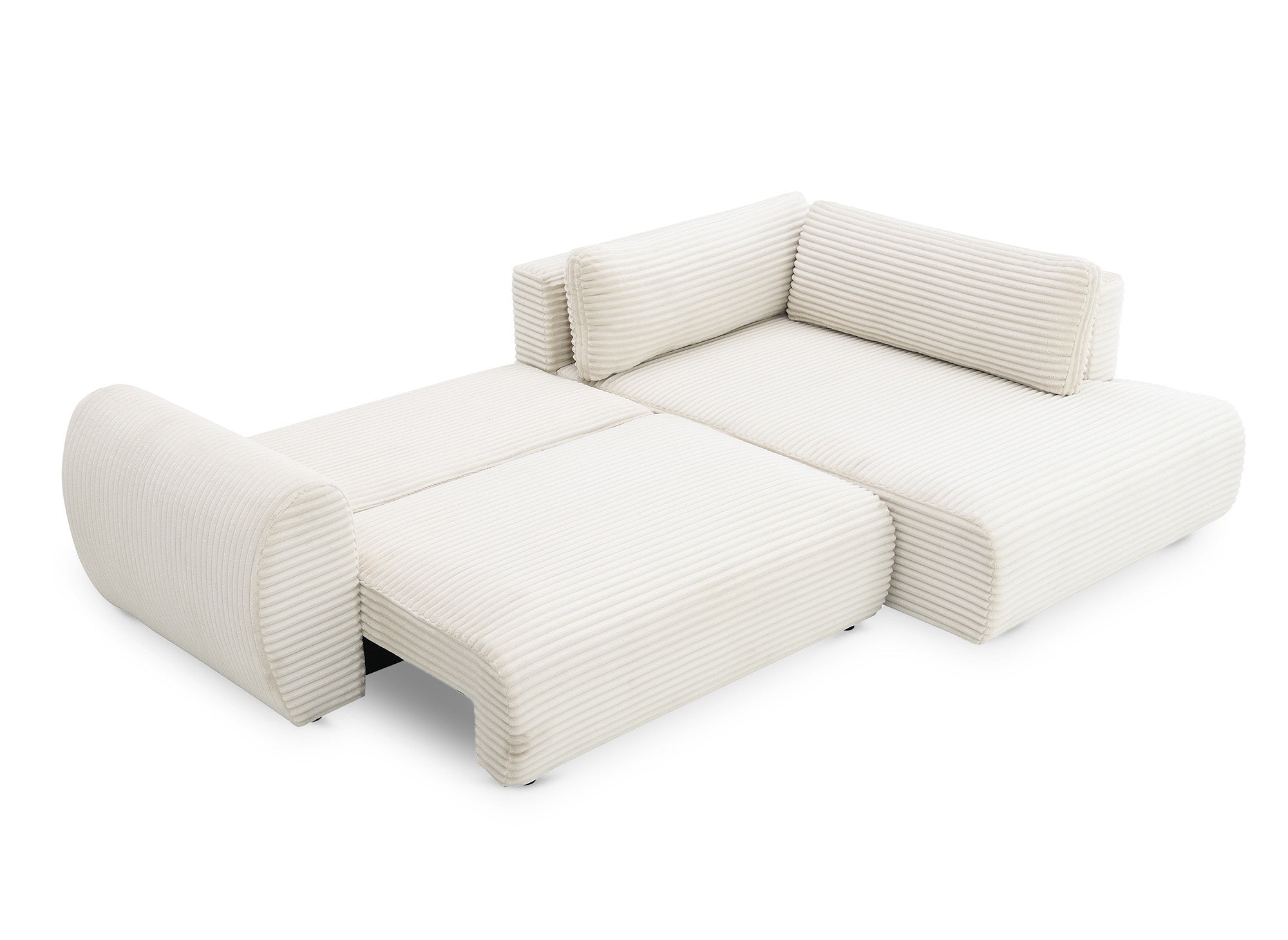TILDA Ecksofa mit Bettfunktion, weich gerippt, mit Chaiselongue und Stauraum, Beige, rechtwinklig