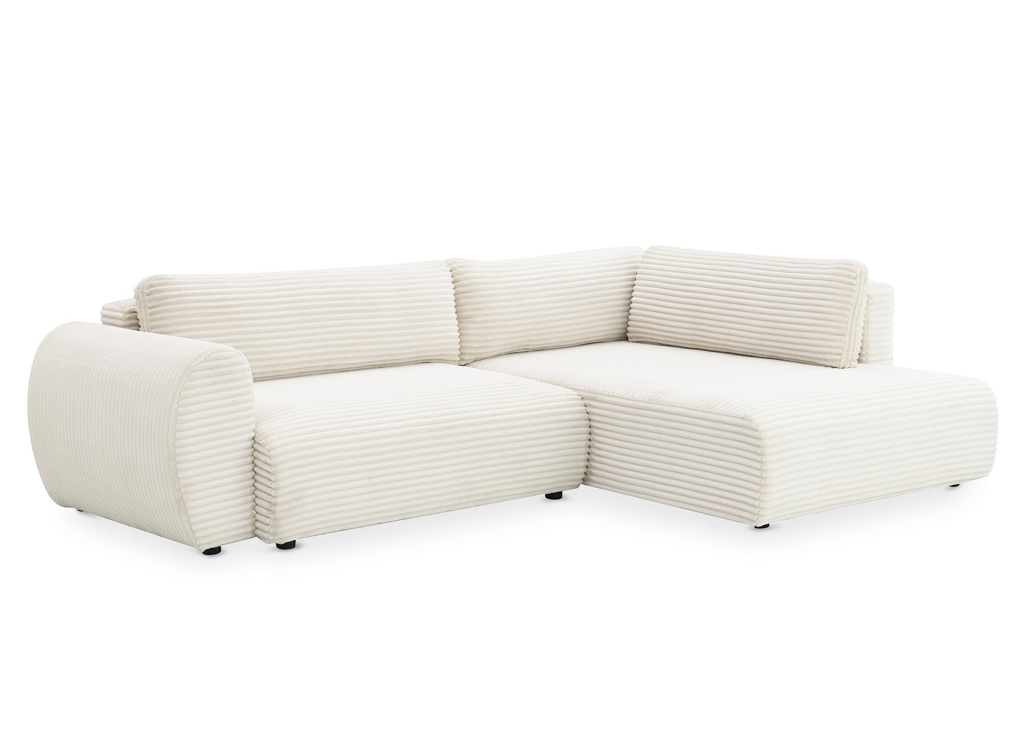 TILDA Ecksofa mit Bettfunktion, weich gerippt, mit Chaiselongue und Stauraum, Beige, rechtwinklig