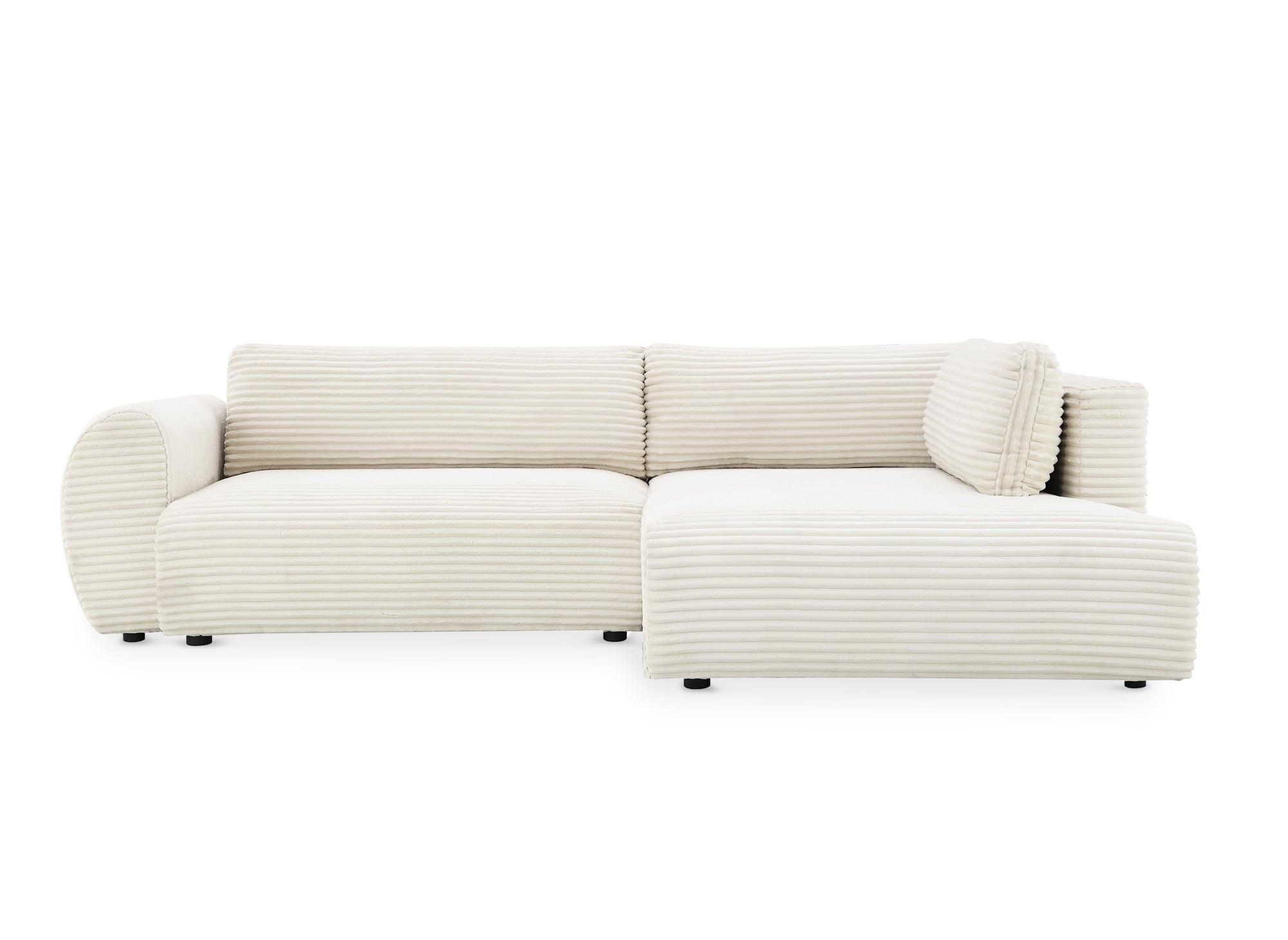 TILDA Ecksofa mit Bettfunktion, weich gerippt, mit Chaiselongue und Stauraum, Beige, rechtwinklig