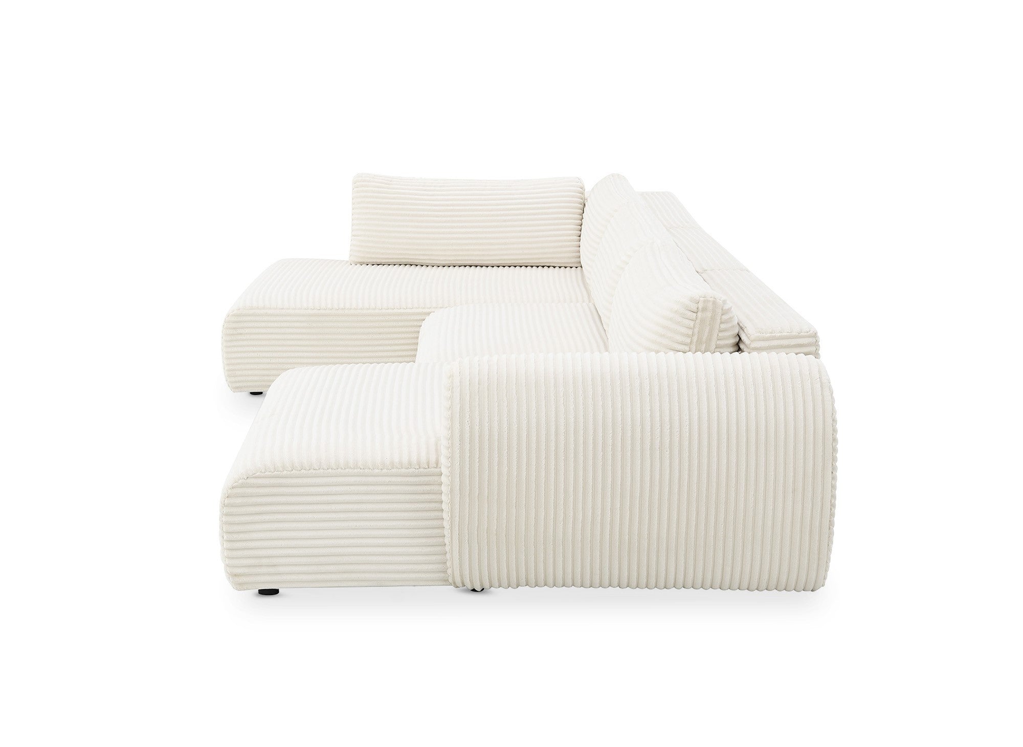 TILDA beigefarbenes, umwandelbares Panoramasofa aus Cord mit Stauraum – Linke Ecke