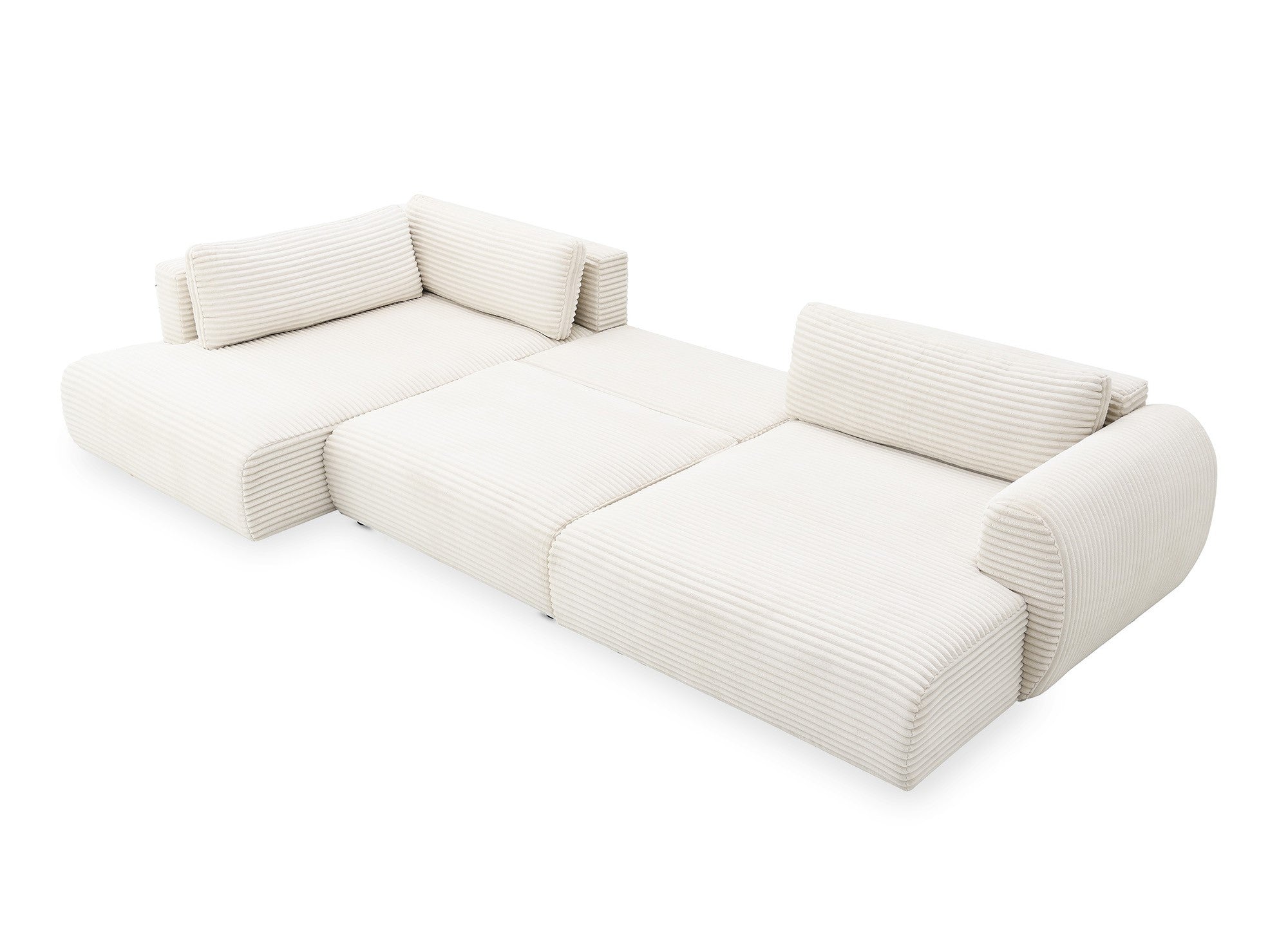 TILDA beigefarbenes, umwandelbares Panoramasofa aus Cord mit Stauraum – Linke Ecke