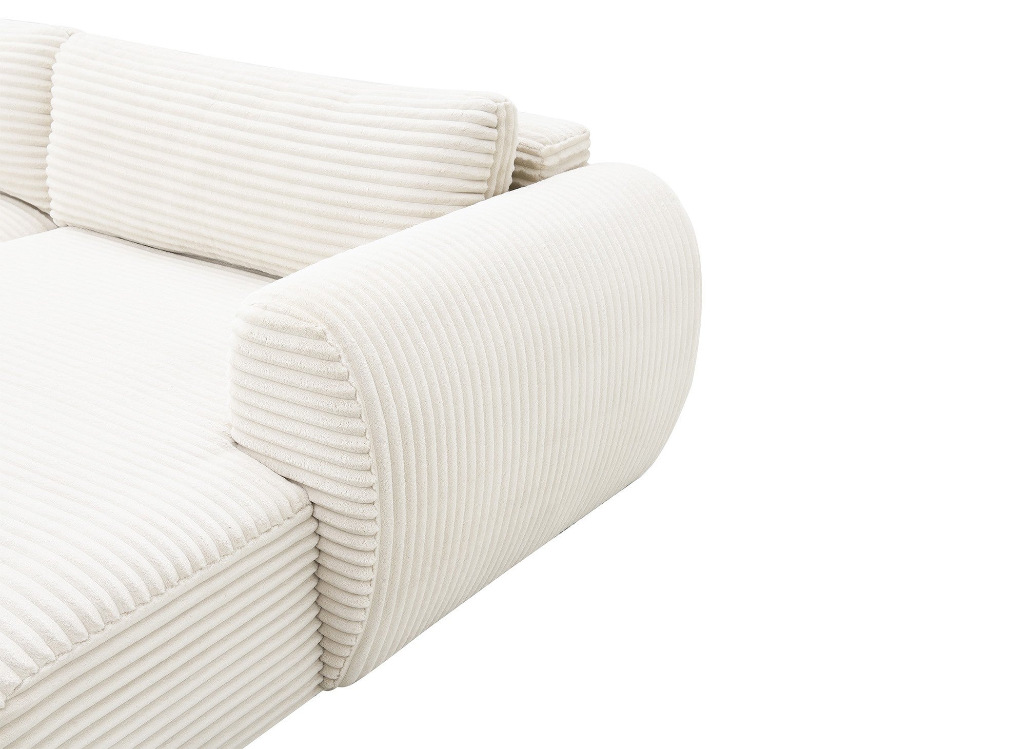 TILDA beigefarbenes, umwandelbares Panoramasofa aus Cord mit Stauraum – Linke Ecke