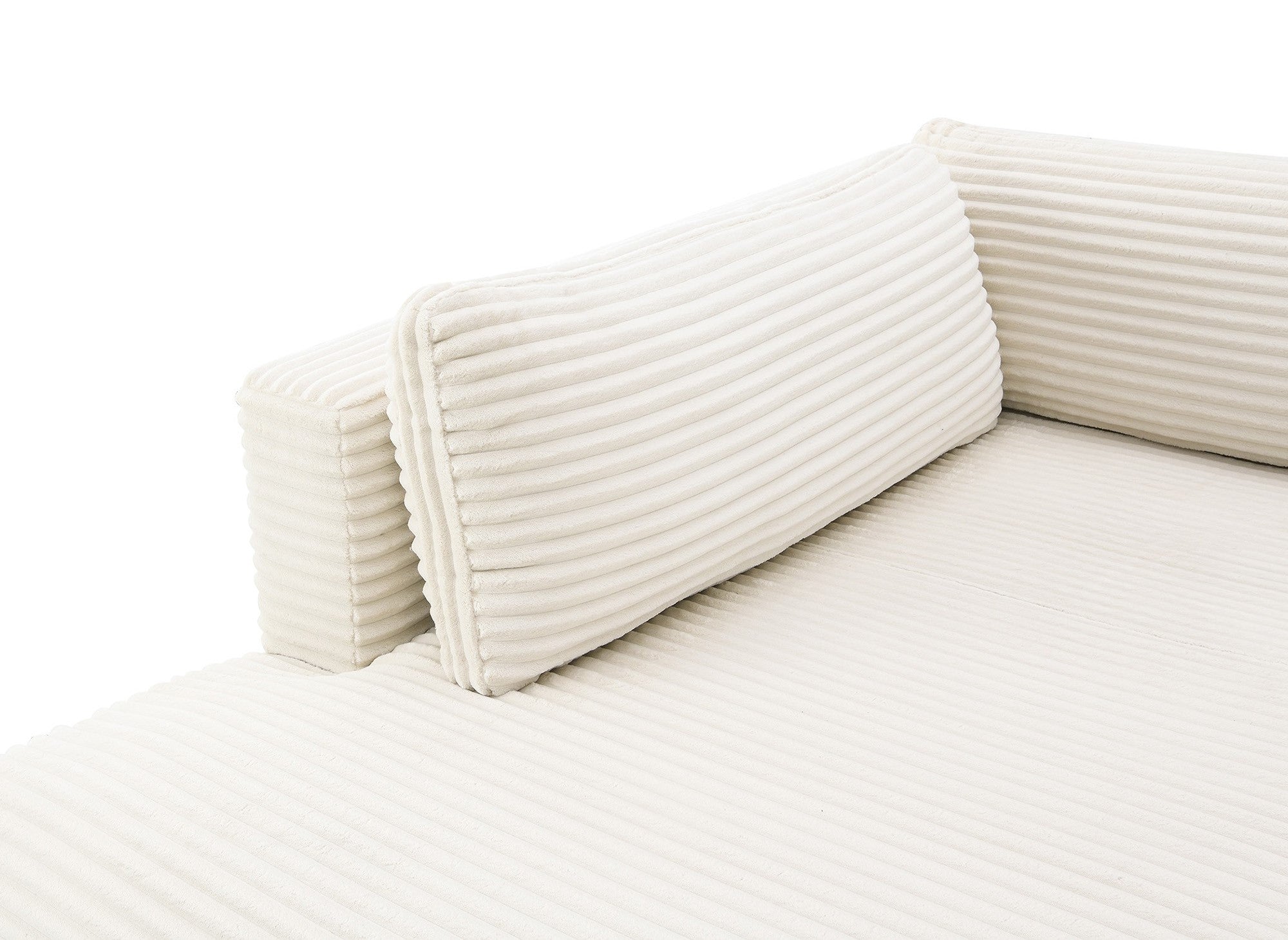 TILDA beigefarbenes, umwandelbares Panoramasofa aus Cord mit Stauraum – Linke Ecke