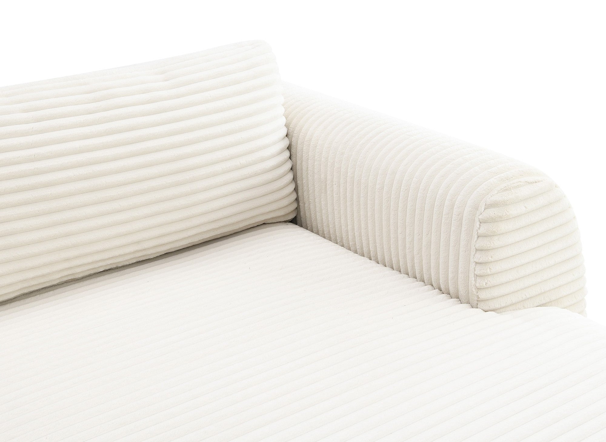 TILDA beigefarbenes, umwandelbares Panoramasofa aus Cord mit Stauraum – Linke Ecke