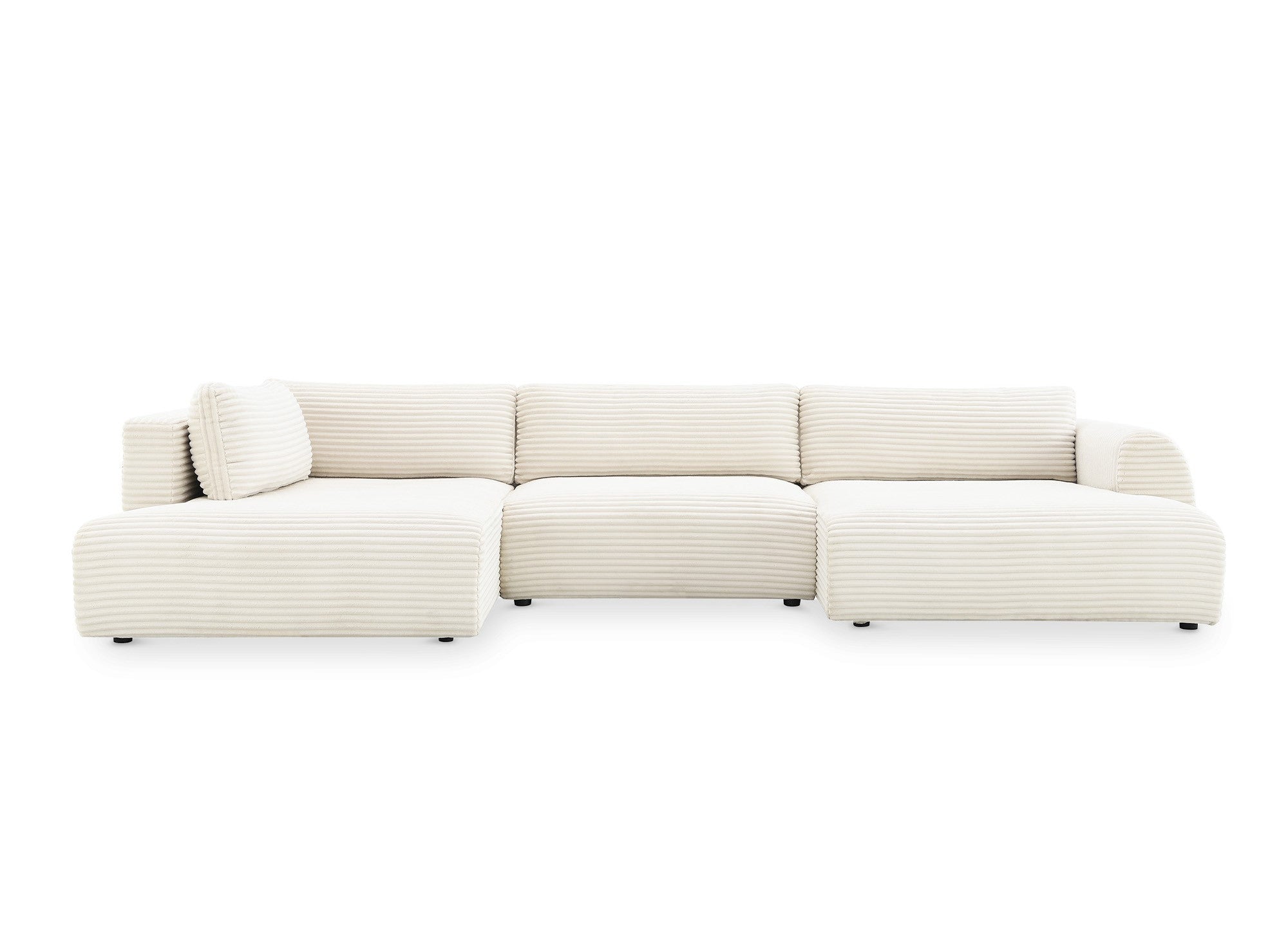 TILDA beigefarbenes, umwandelbares Panoramasofa aus Cord mit Stauraum – Linke Ecke