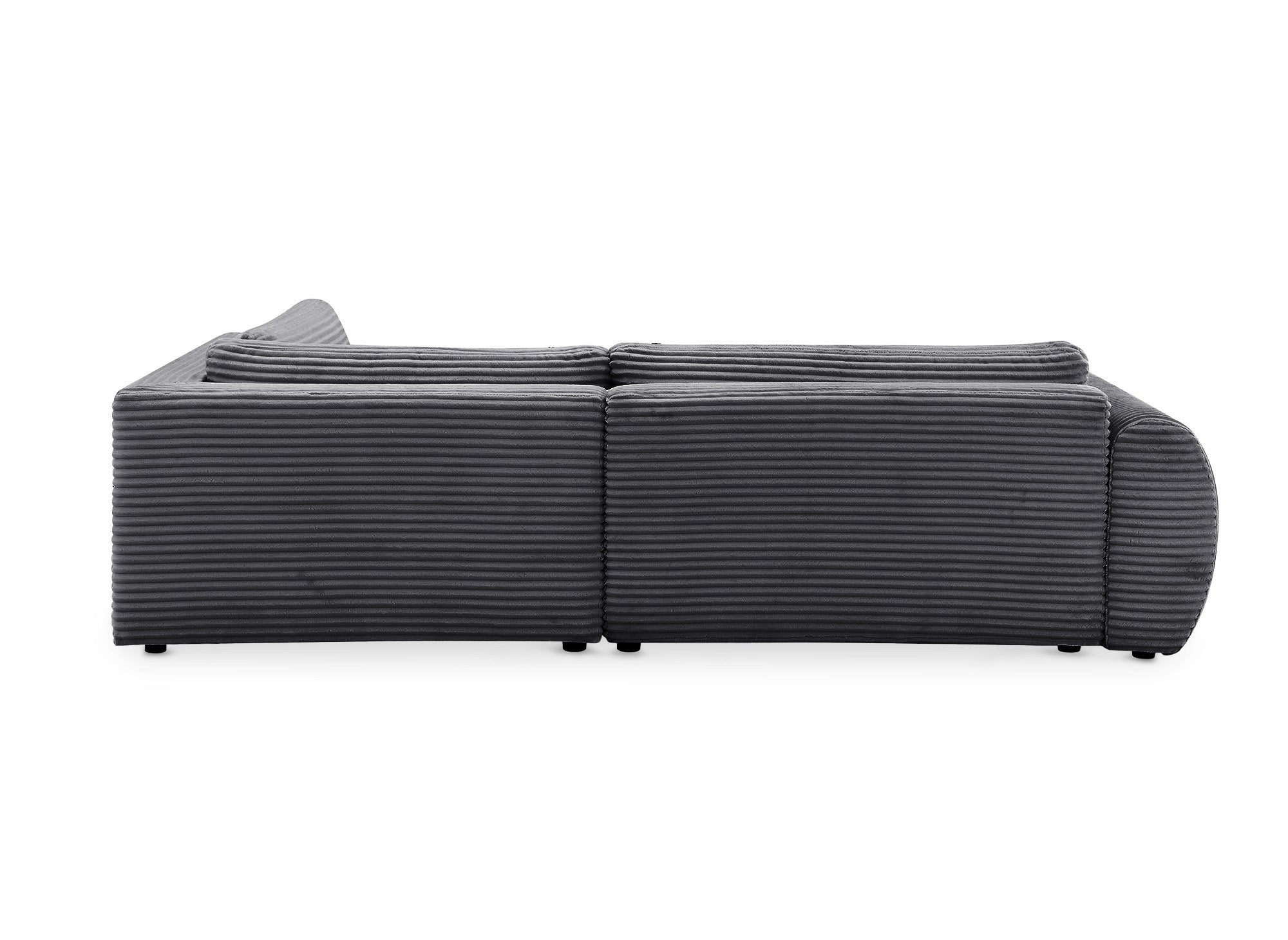 TILDA Ecksofa mit Bettfunktion, gerippt, grau, mit Chaiselongue und Stauraum, rechtwinklig