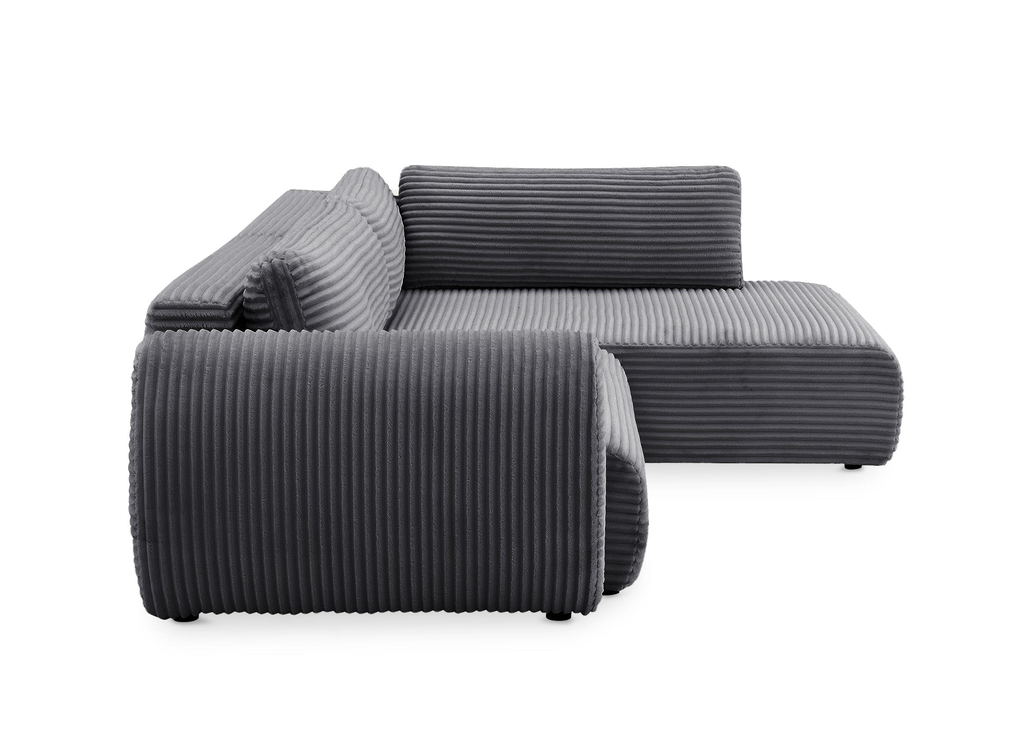 TILDA Ecksofa mit Bettfunktion, gerippt, grau, mit Chaiselongue und Stauraum, rechtwinklig