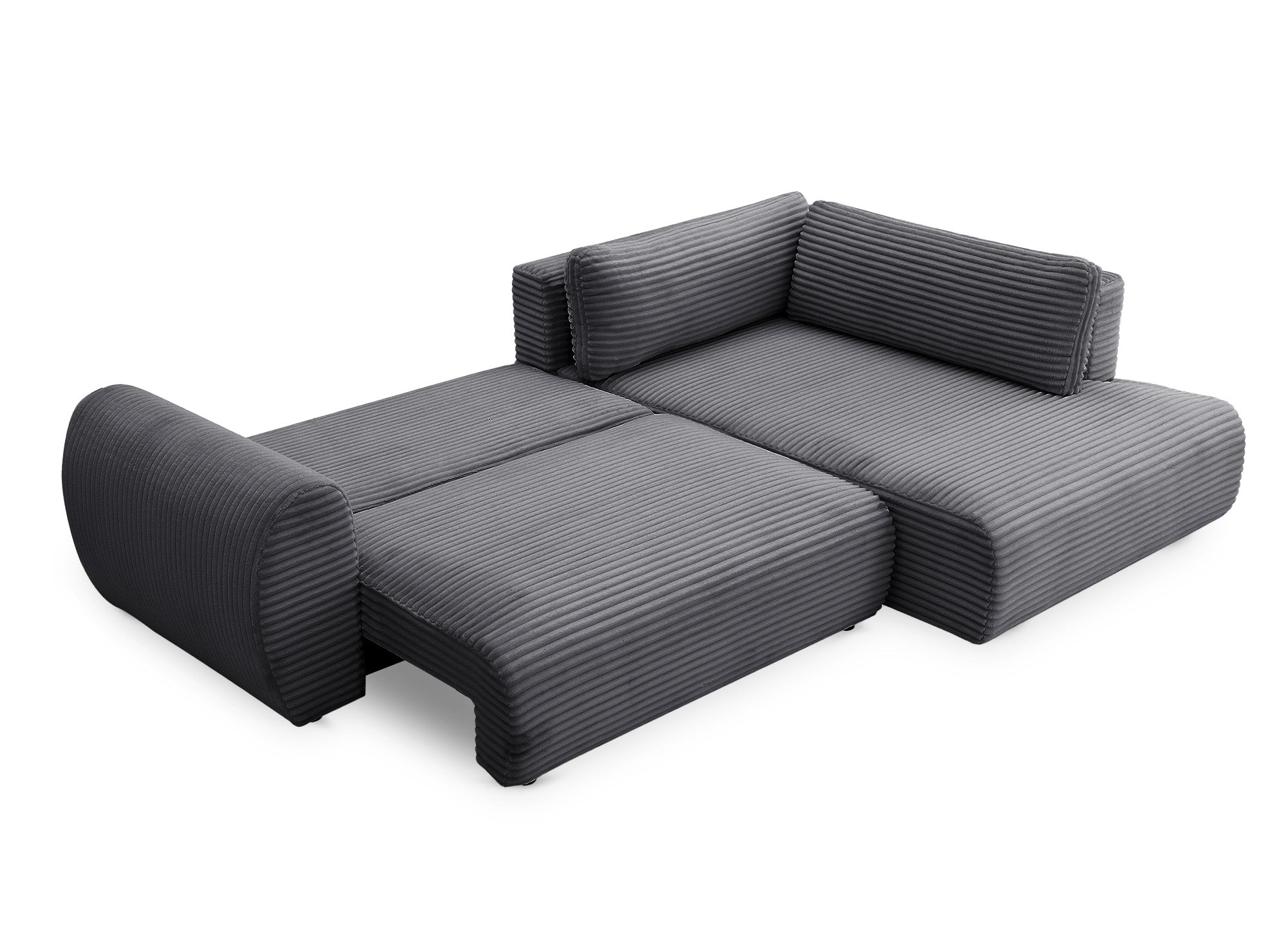 TILDA Ecksofa mit Bettfunktion, gerippt, grau, mit Chaiselongue und Stauraum, rechtwinklig