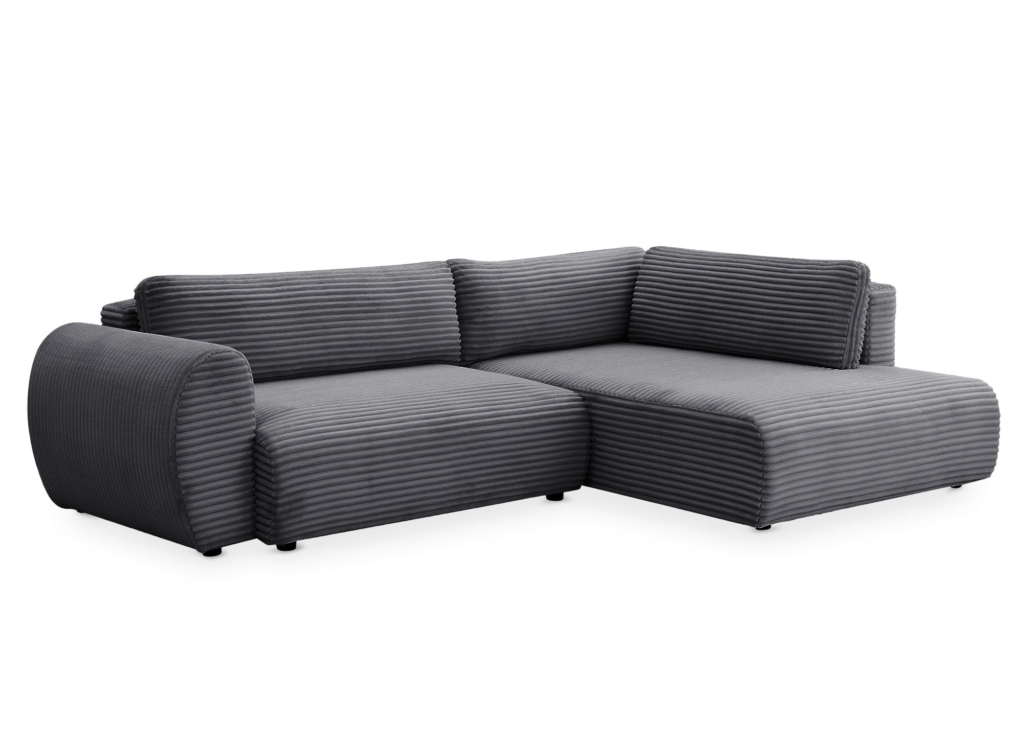 TILDA Ecksofa mit Bettfunktion, gerippt, grau, mit Chaiselongue und Stauraum, rechtwinklig