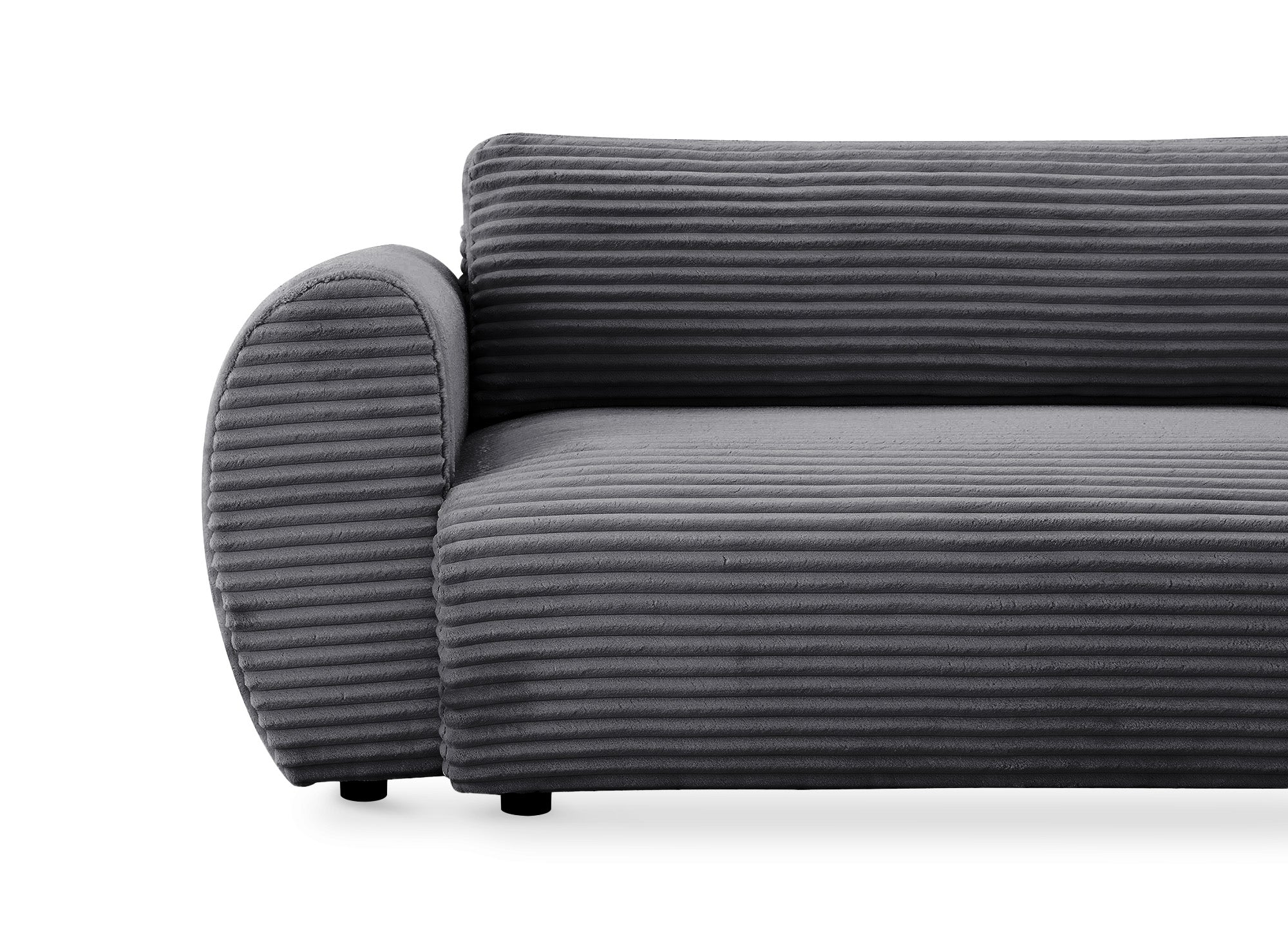 TILDA Ecksofa mit Bettfunktion, gerippt, grau, mit Chaiselongue und Stauraum, rechtwinklig