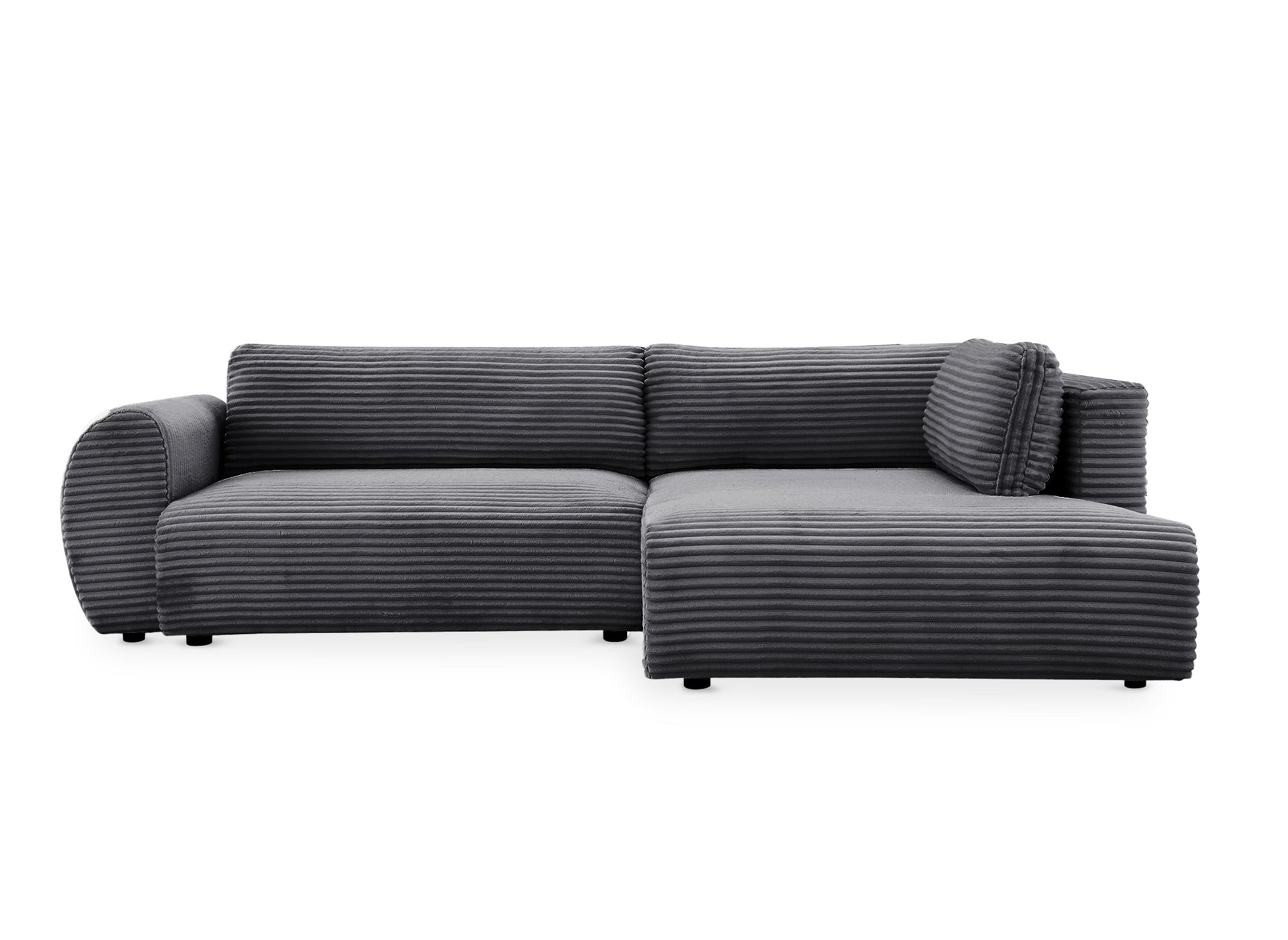 TILDA Ecksofa mit Bettfunktion, gerippt, grau, mit Chaiselongue und Stauraum, rechtwinklig