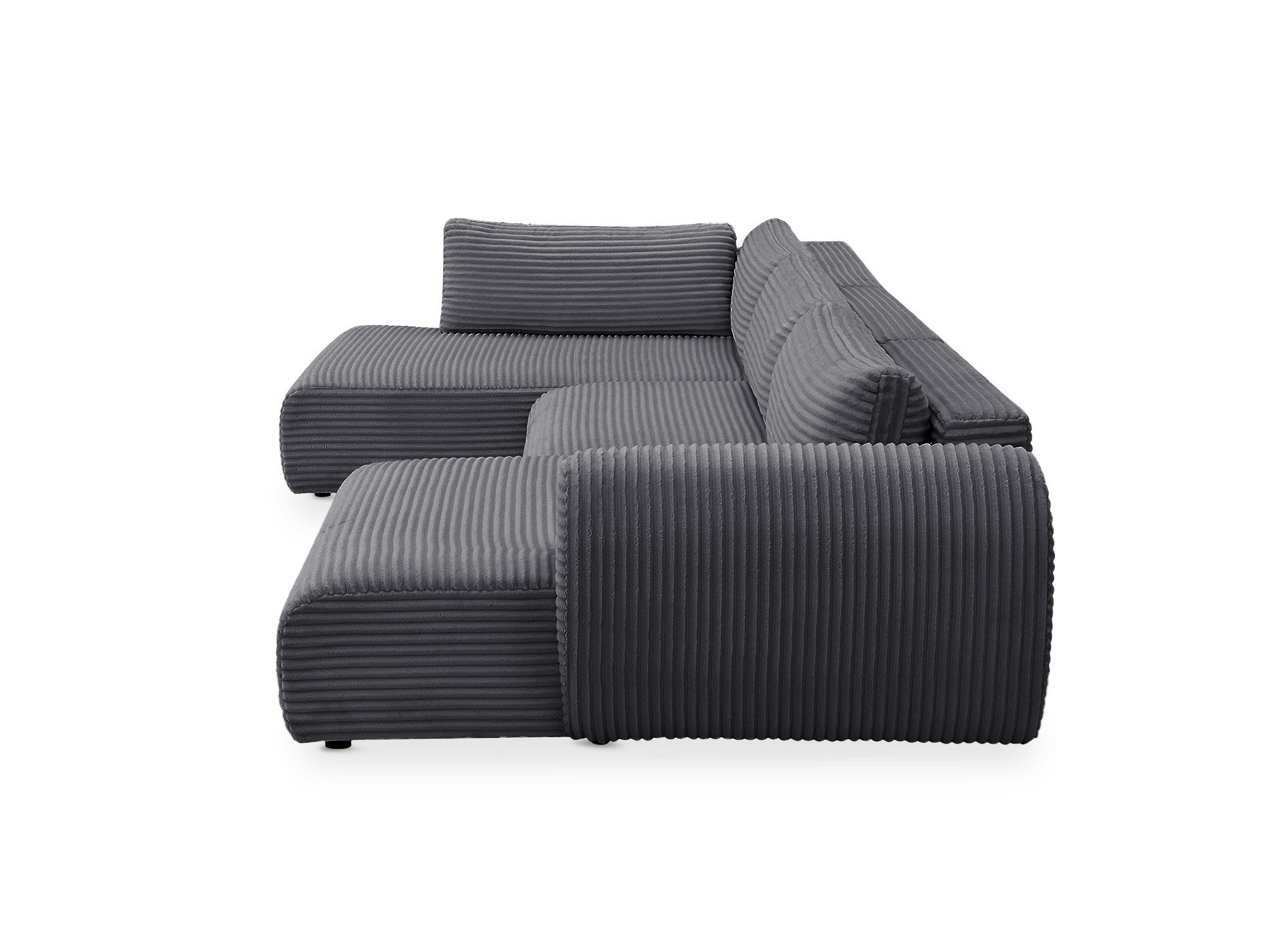 TILDA Graues Cord-Panoramasofa mit Stauraum – Linke Ecke