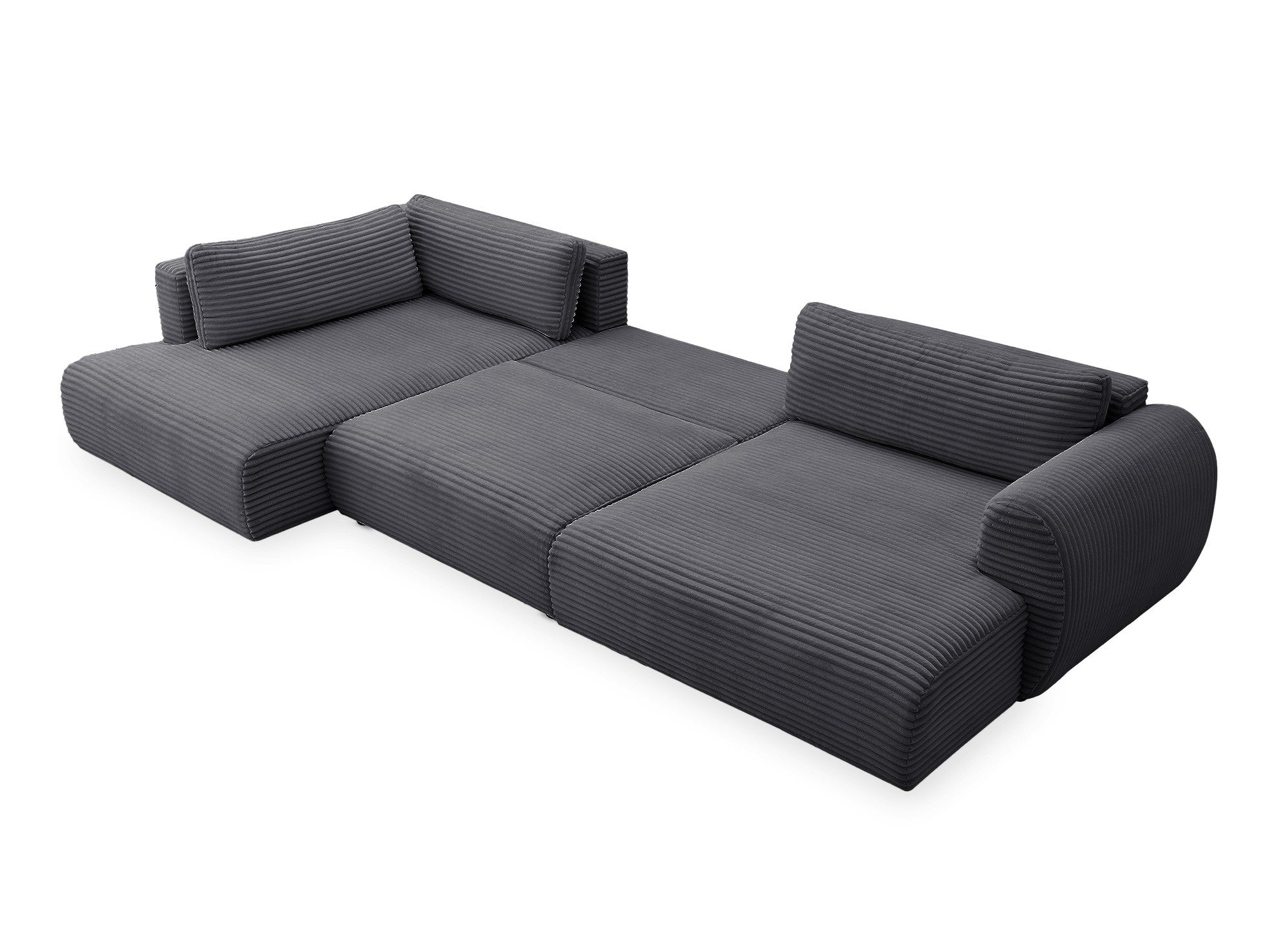 TILDA Graues Cord-Panoramasofa mit Stauraum – Linke Ecke