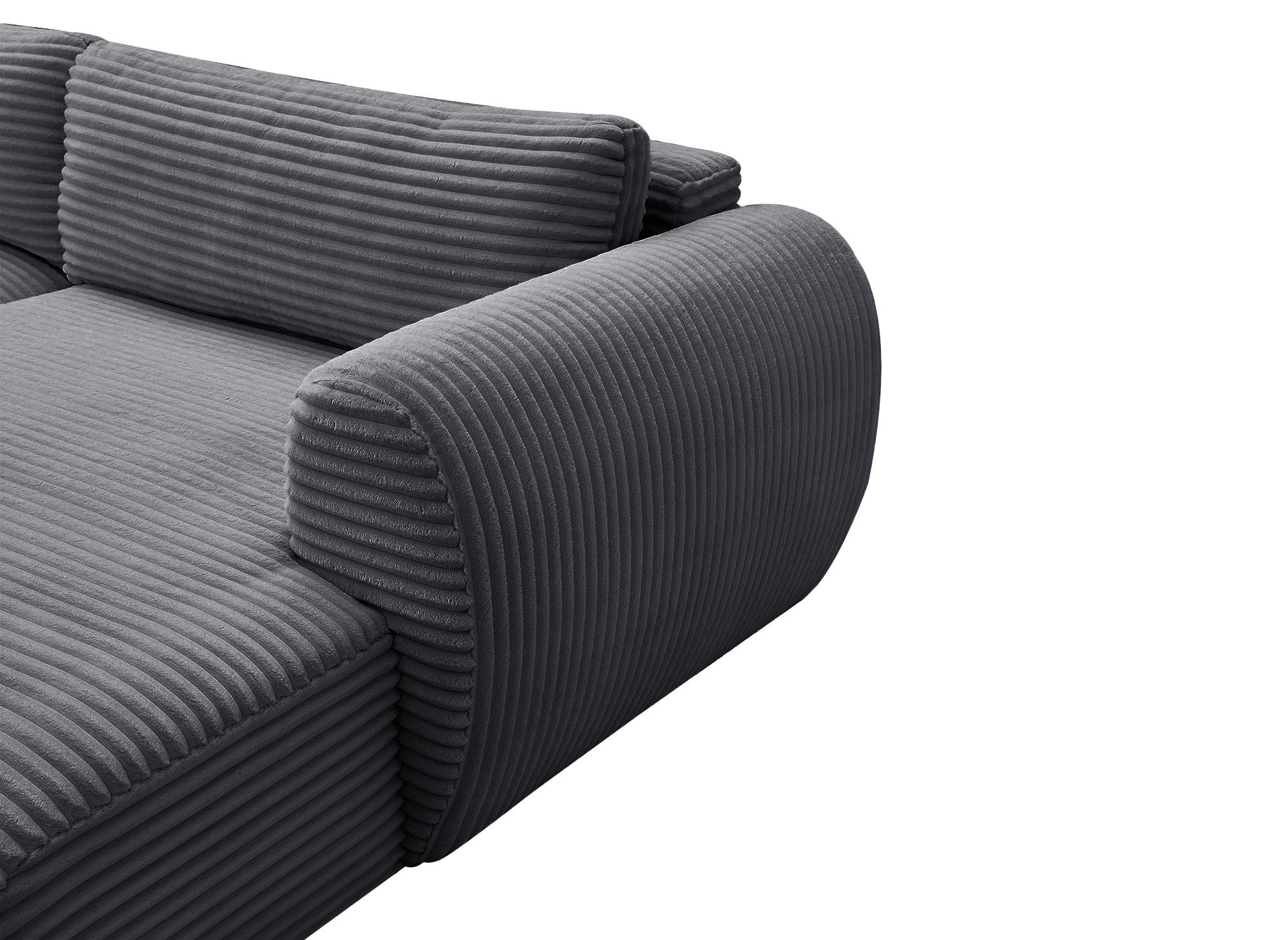 TILDA Graues Cord-Panoramasofa mit Stauraum – Linke Ecke