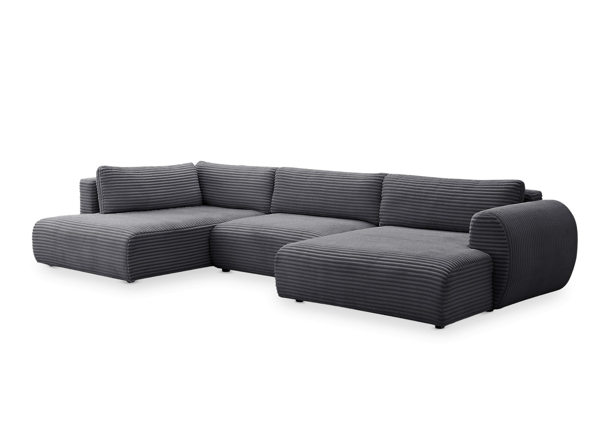 TILDA Graues Cord-Panoramasofa mit Stauraum – Linke Ecke