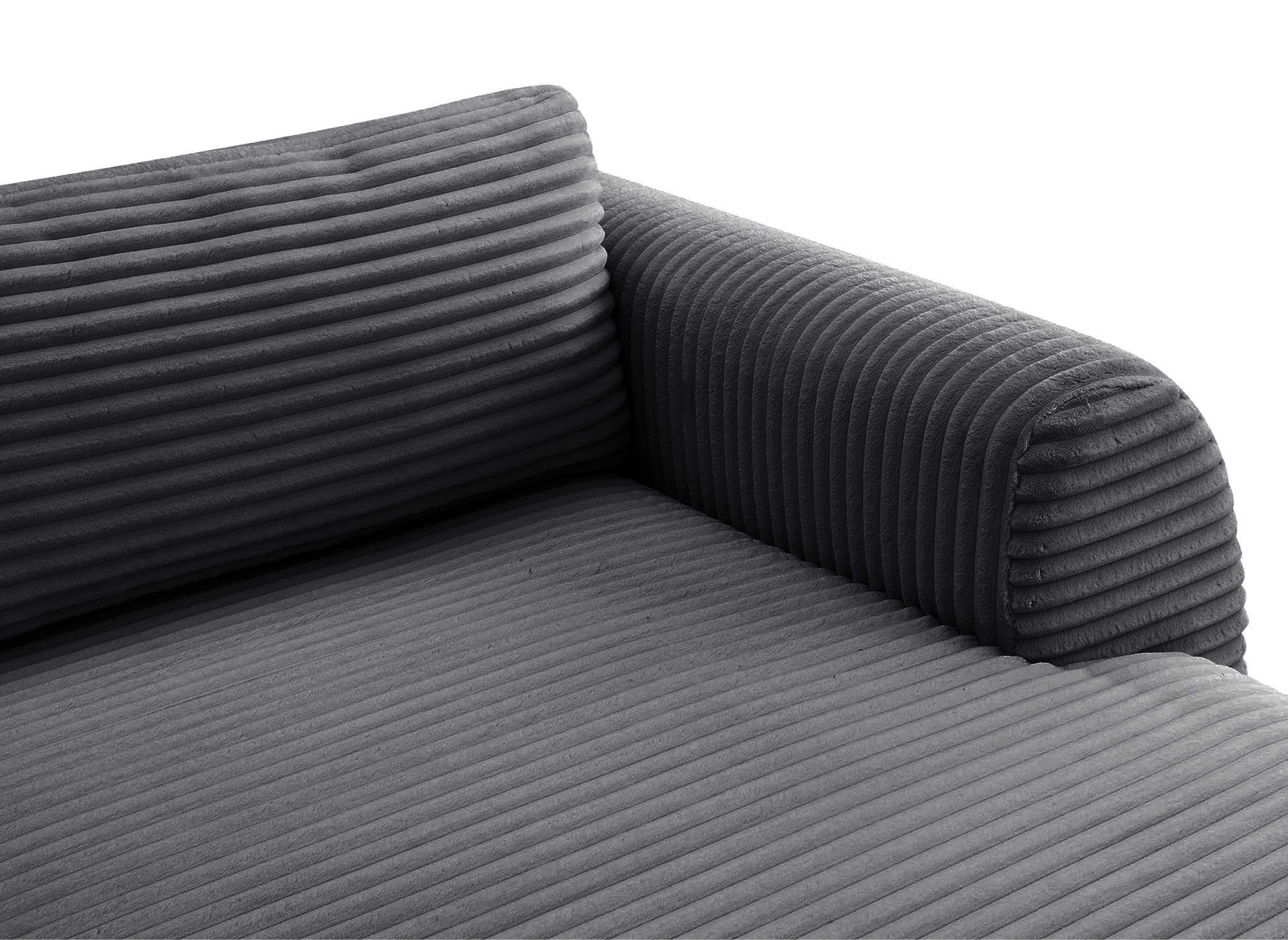 TILDA Graues Cord-Panoramasofa mit Stauraum – Linke Ecke