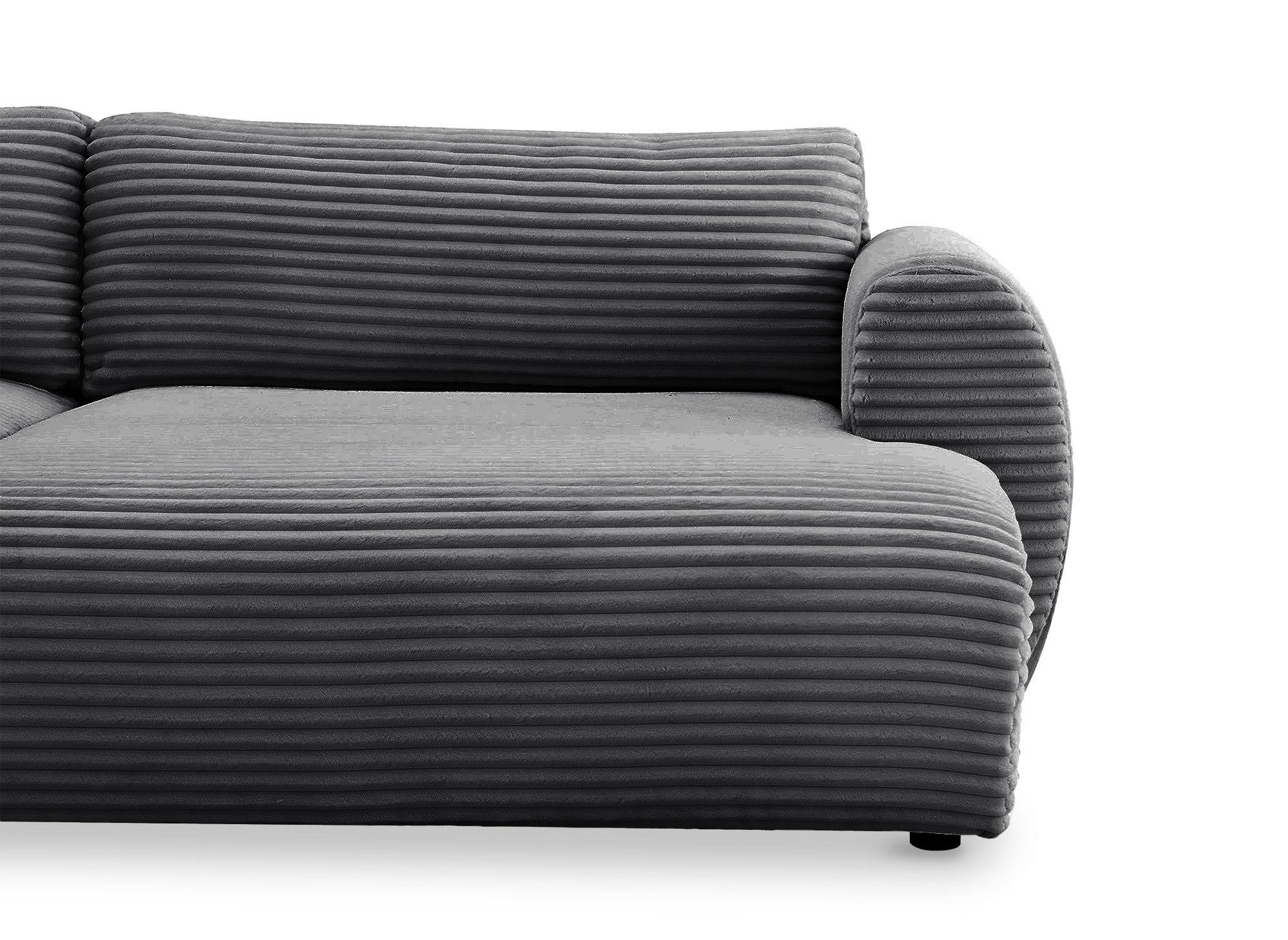 TILDA Graues Cord-Panoramasofa mit Stauraum – Linke Ecke