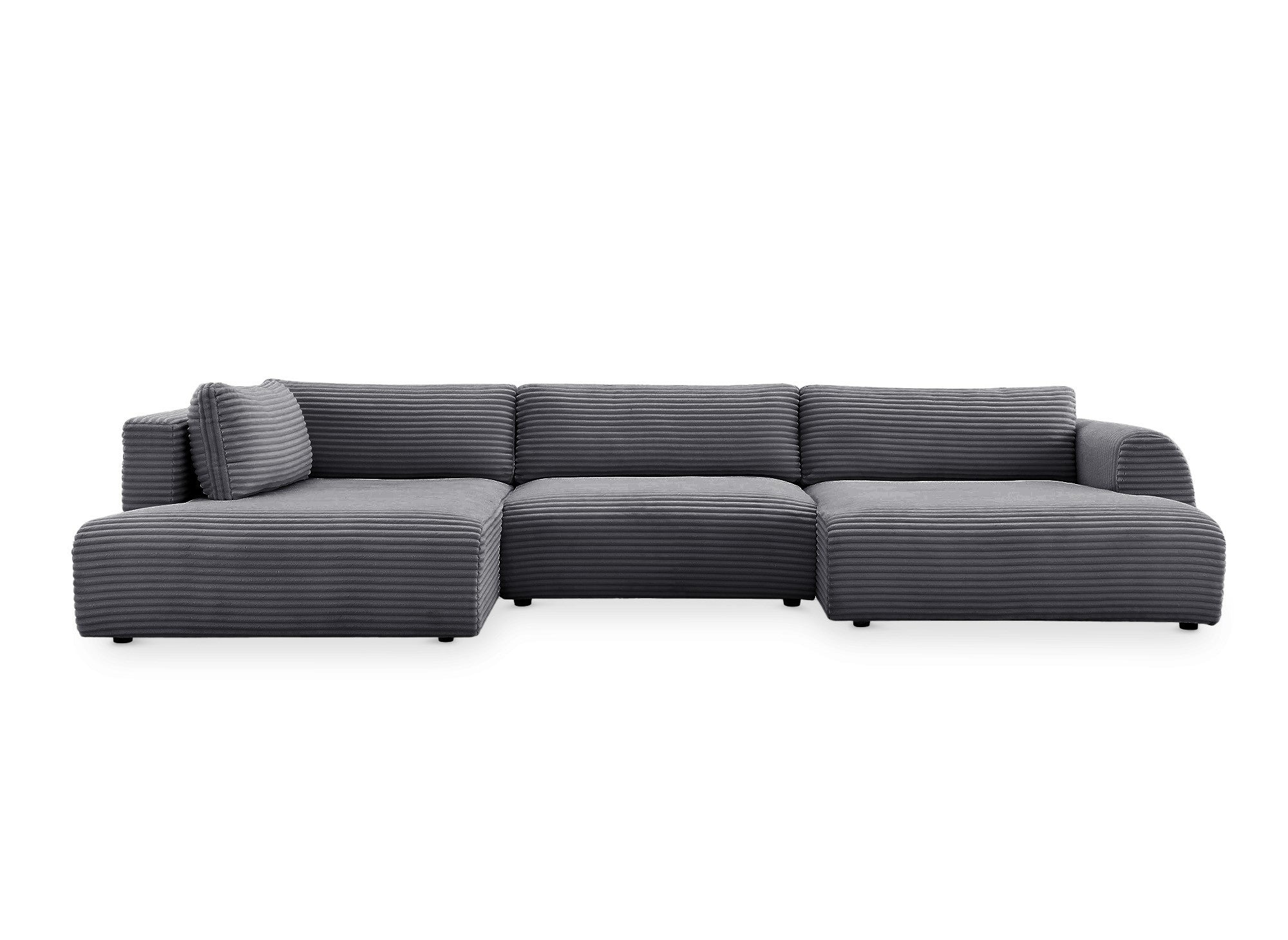 TILDA Graues Cord-Panoramasofa mit Stauraum – Linke Ecke