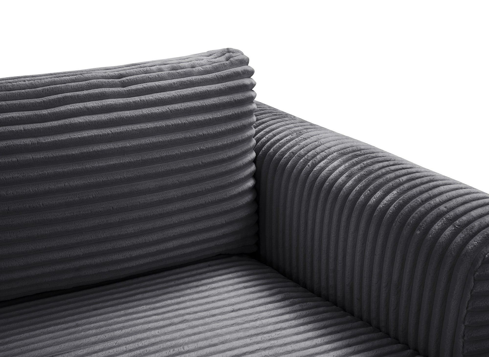 TILDA Ecksofa mit Bettfunktion und Stauraum, weicher Cord, Grau, rechtwinklig