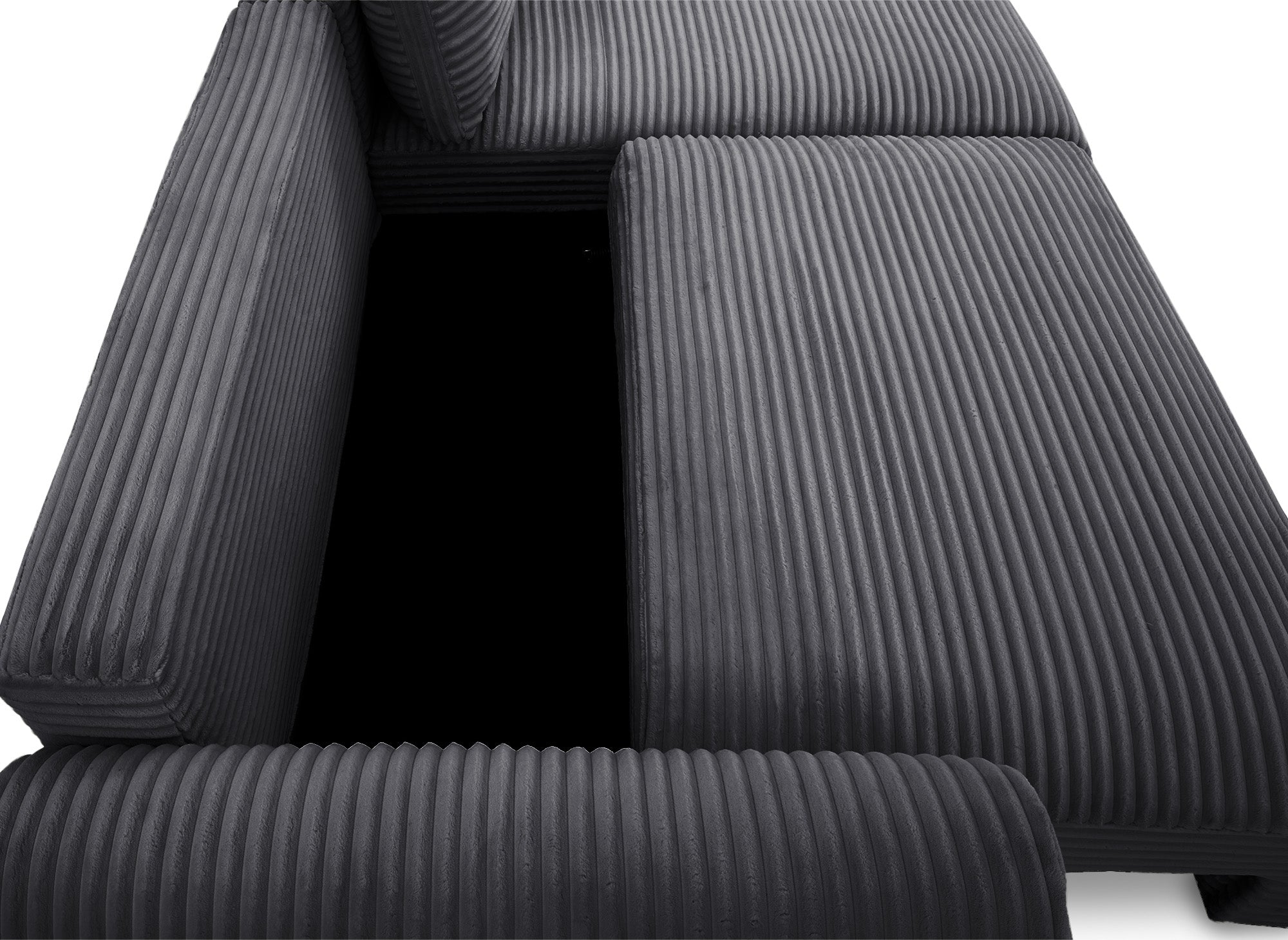 TILDA Ecksofa mit Bettfunktion und Stauraum, weicher Cord, Grau, rechtwinklig