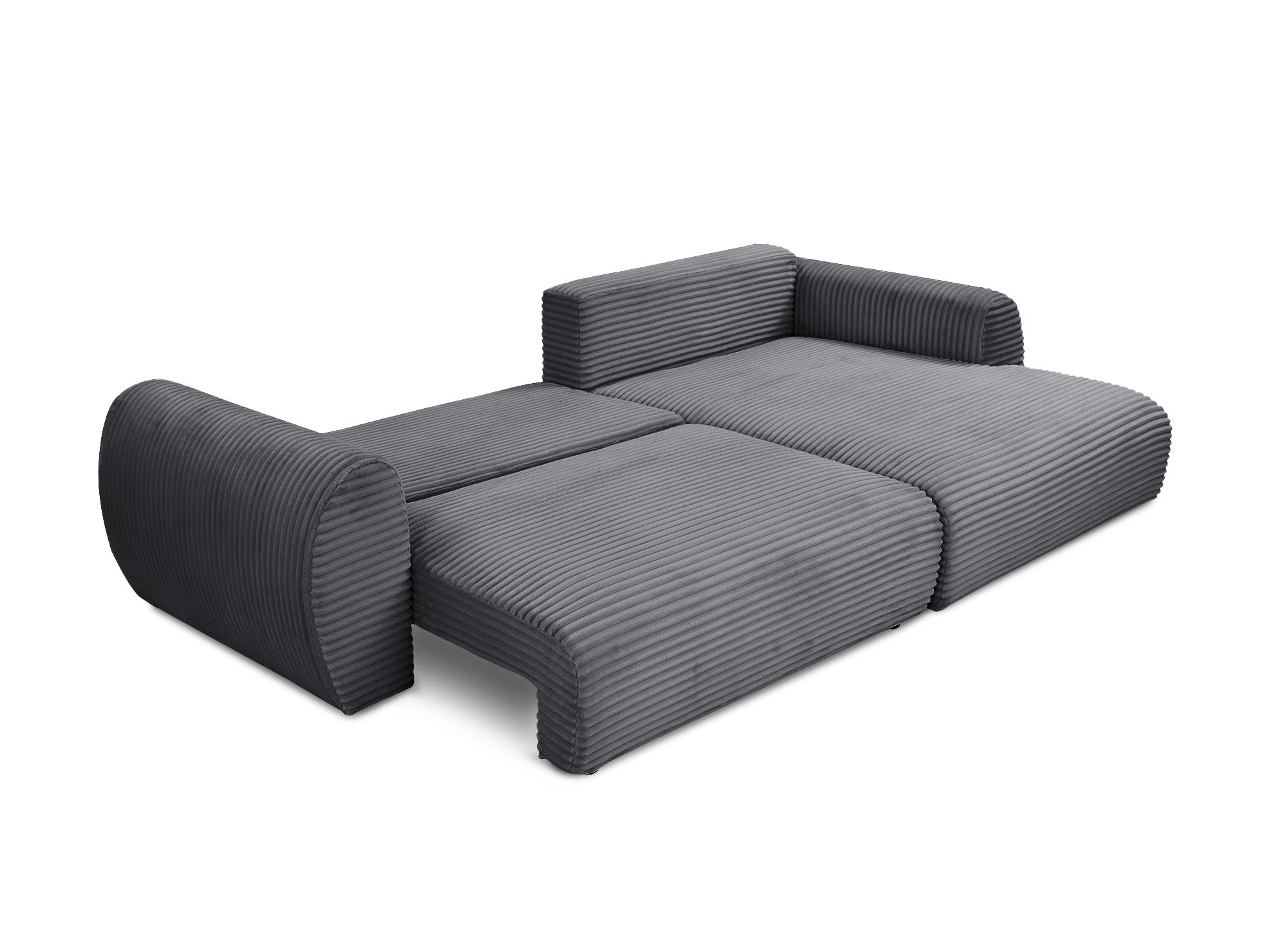 TILDA Ecksofa mit Bettfunktion und Stauraum, weicher Cord, Grau, rechtwinklig