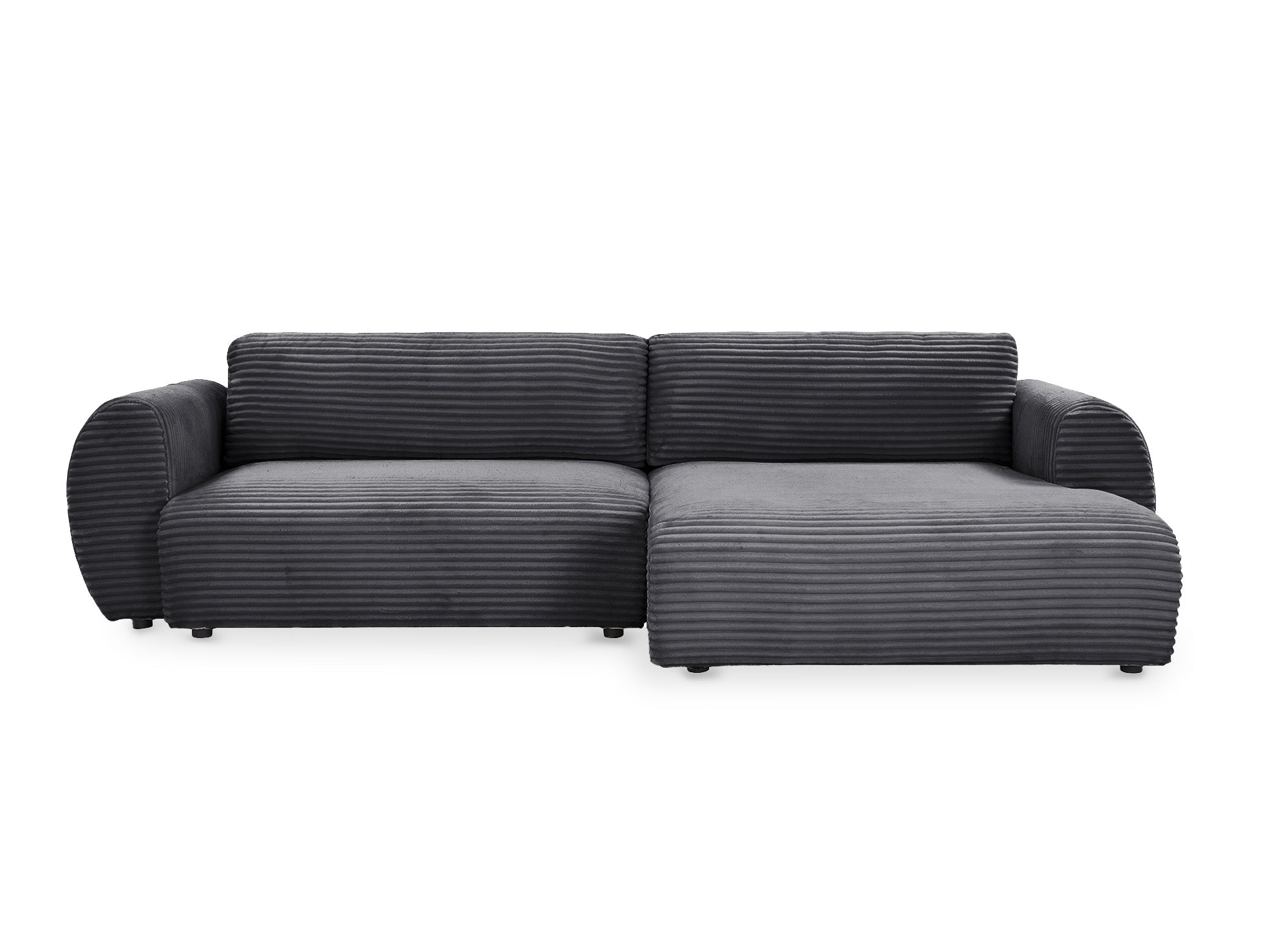 TILDA Ecksofa mit Bettfunktion und Stauraum, weicher Cord, Grau, rechtwinklig