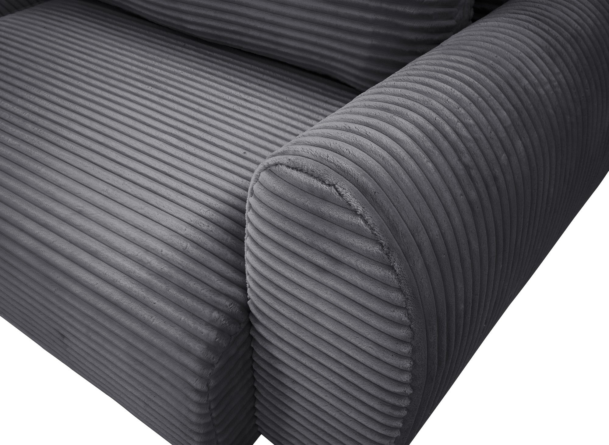 TILDA Ecksofa mit Bettfunktion und Stauraum, weiches Cord, grau – linke Ecke