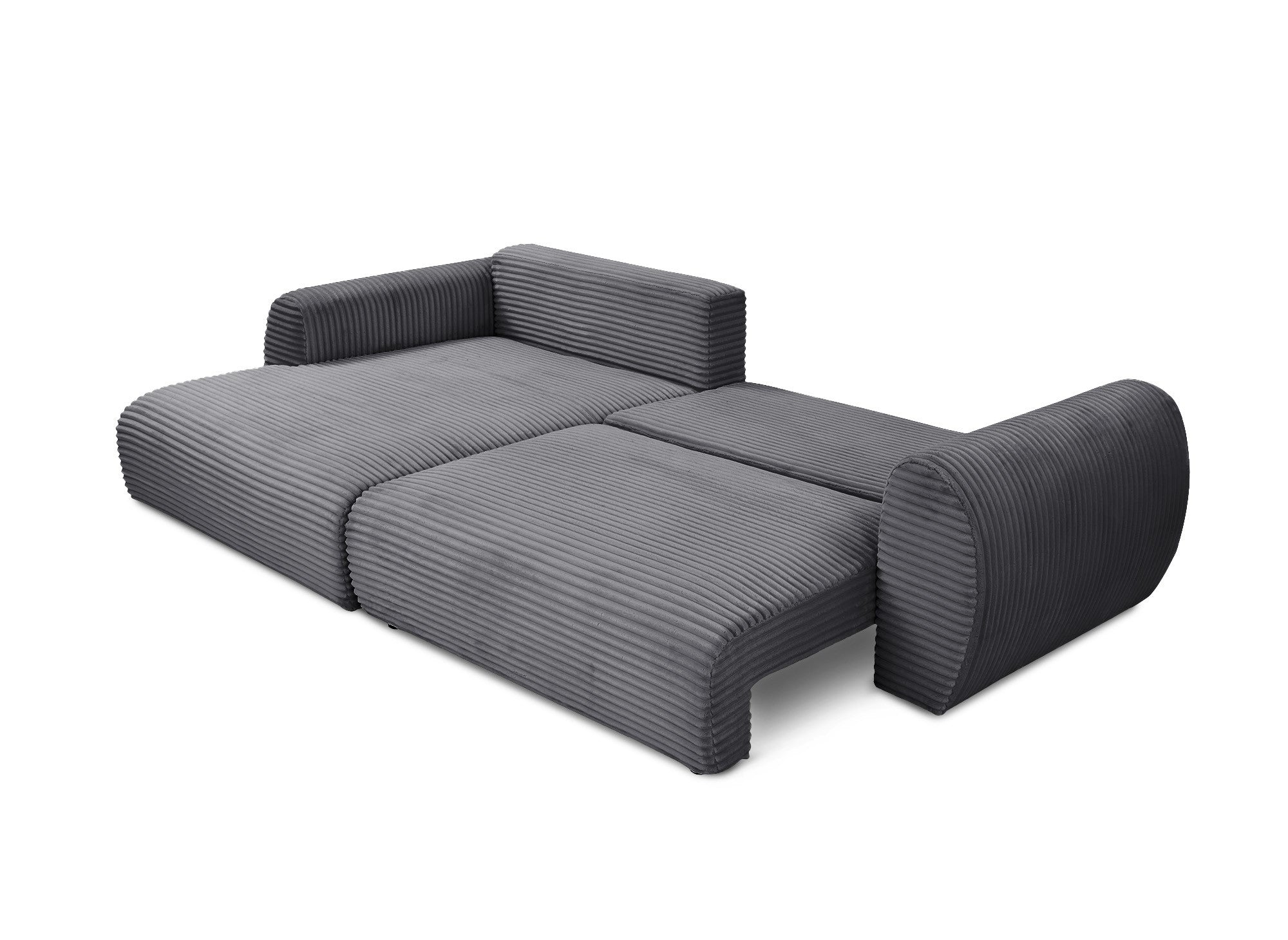 TILDA Ecksofa mit Bettfunktion und Stauraum, weiches Cord, grau – linke Ecke
