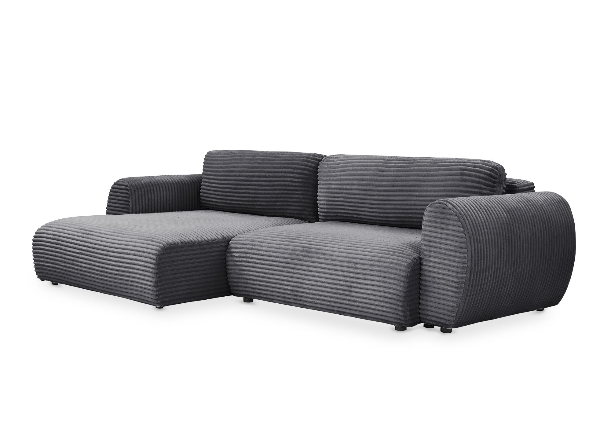 TILDA Ecksofa mit Bettfunktion und Stauraum, weiches Cord, grau – linke Ecke