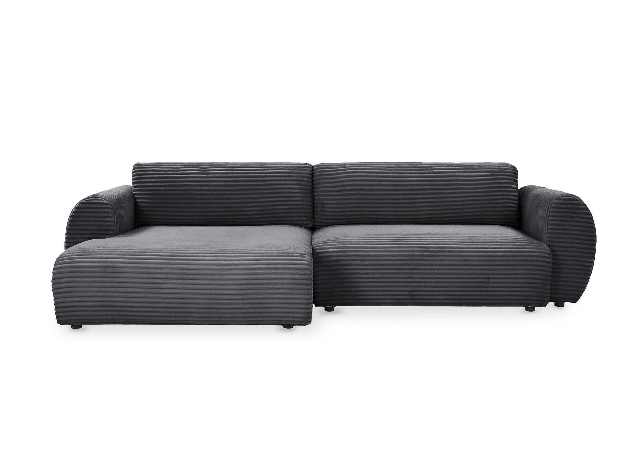 TILDA Ecksofa mit Bettfunktion und Stauraum, weiches Cord, grau – linke Ecke