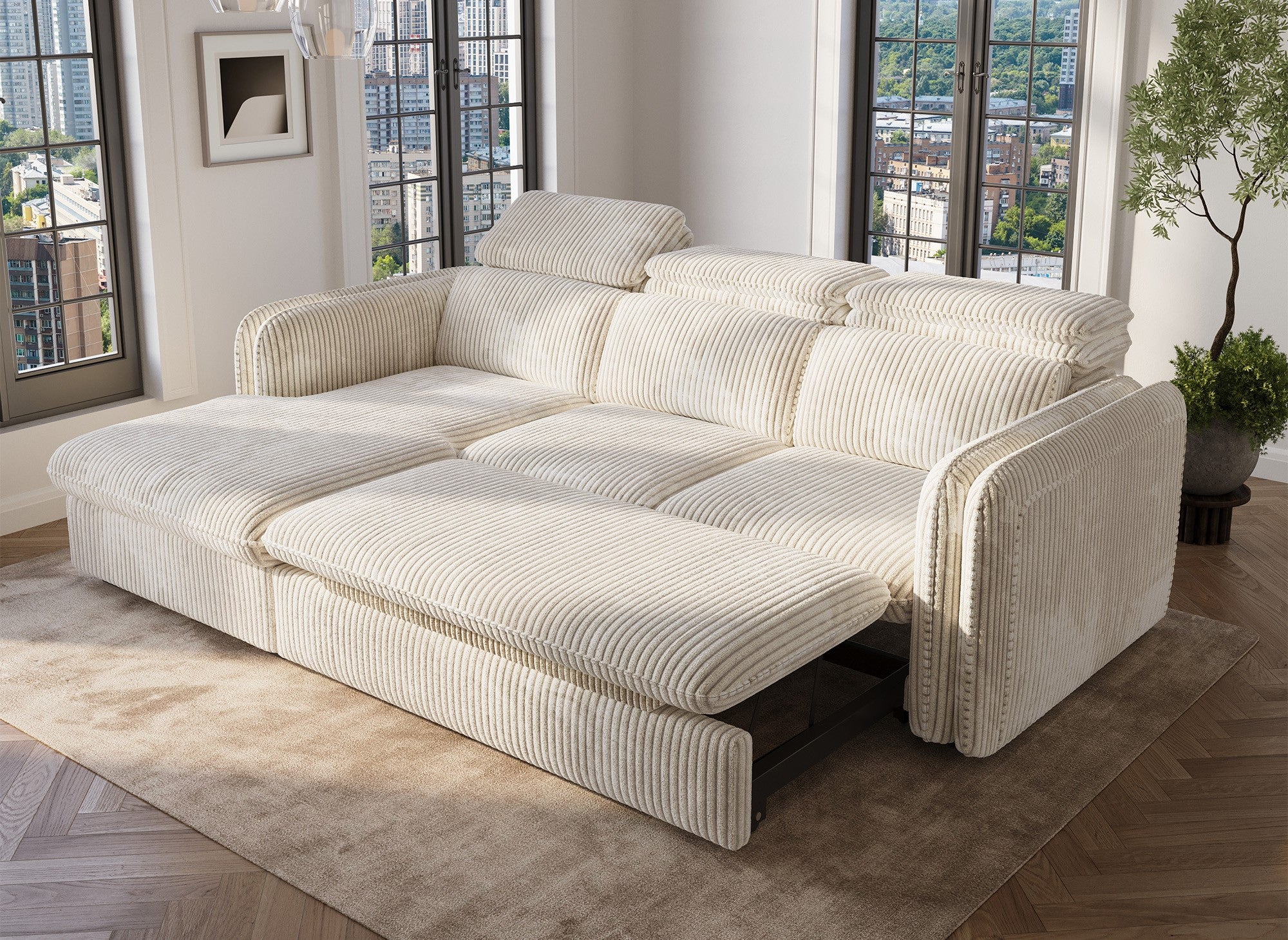 Ecksofa ISABELLA aus dickem beigefarbenem Cord – Linke Ecke