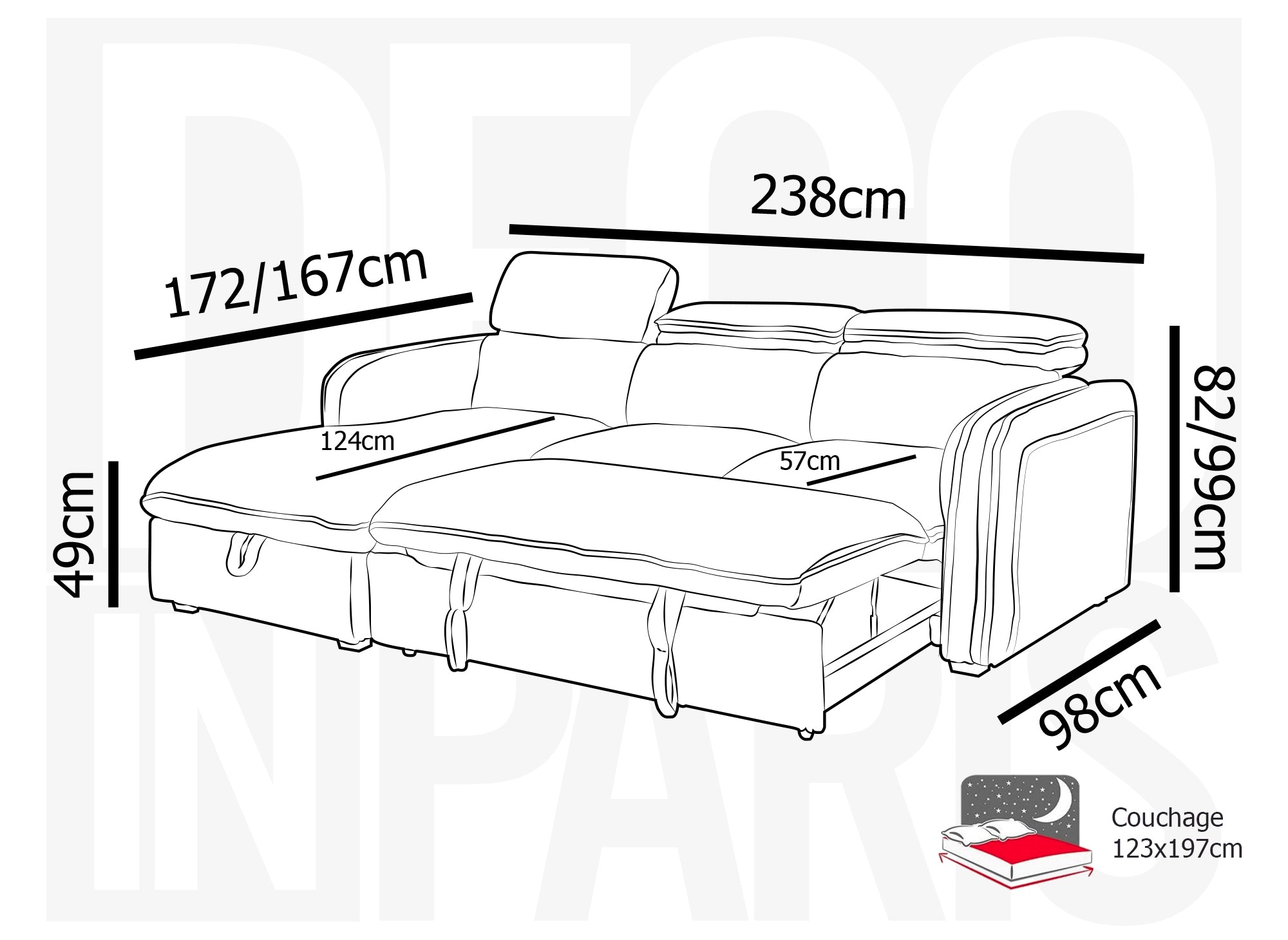 ISABELLA Ecksofa aus dickem grauem Cord – Linke Ecke