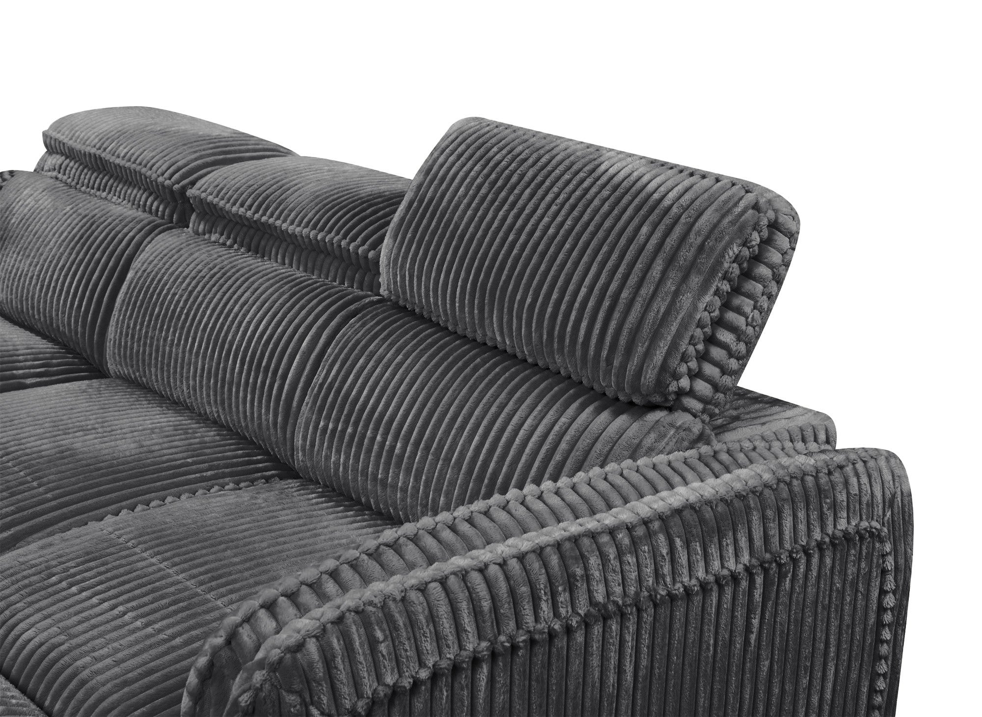 ISABELLA Ecksofa aus dickem grauem Cord – Linke Ecke