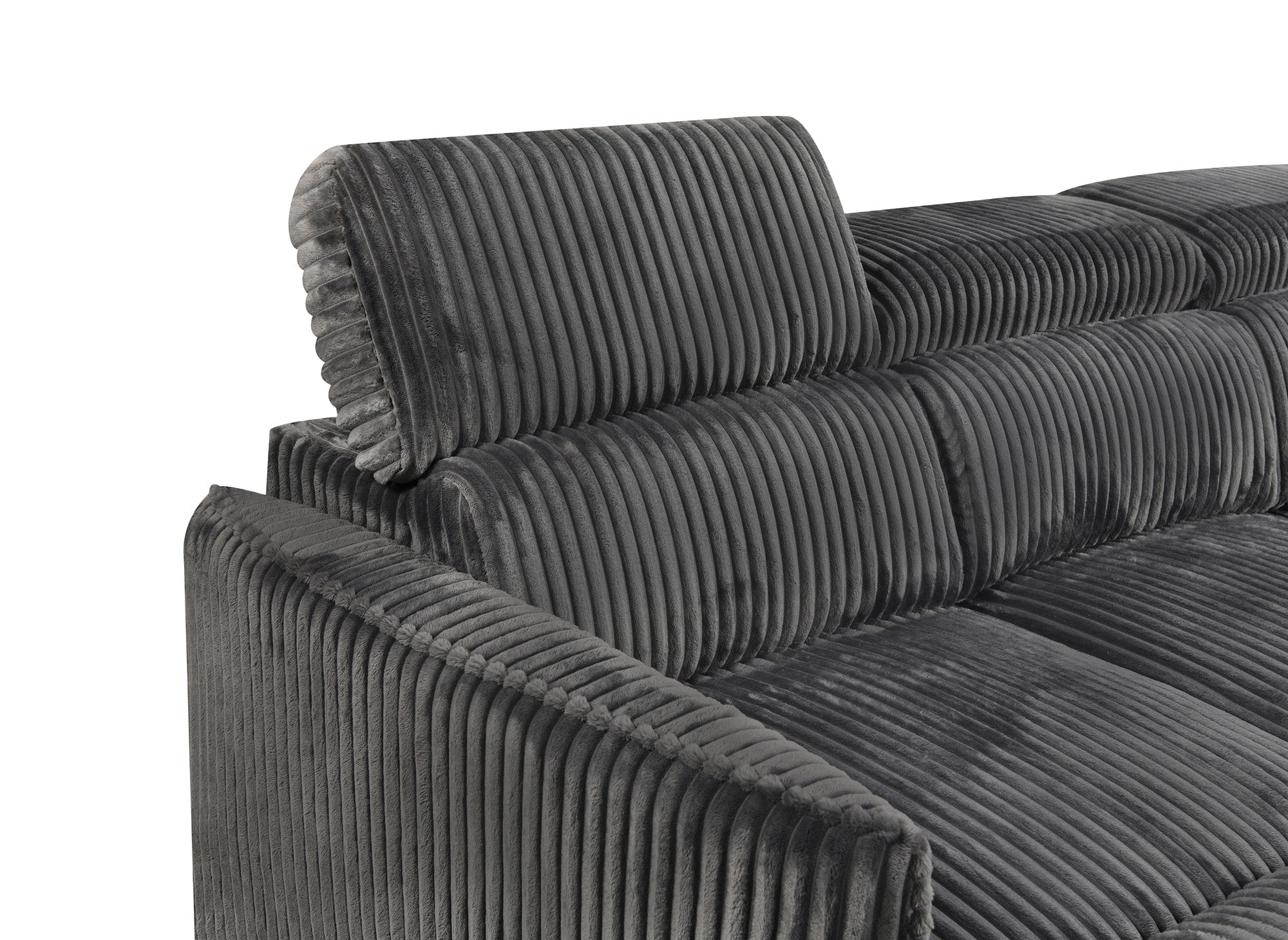 NAIROBI Ecksofa, dicker Cord, grau, rechtwinklig