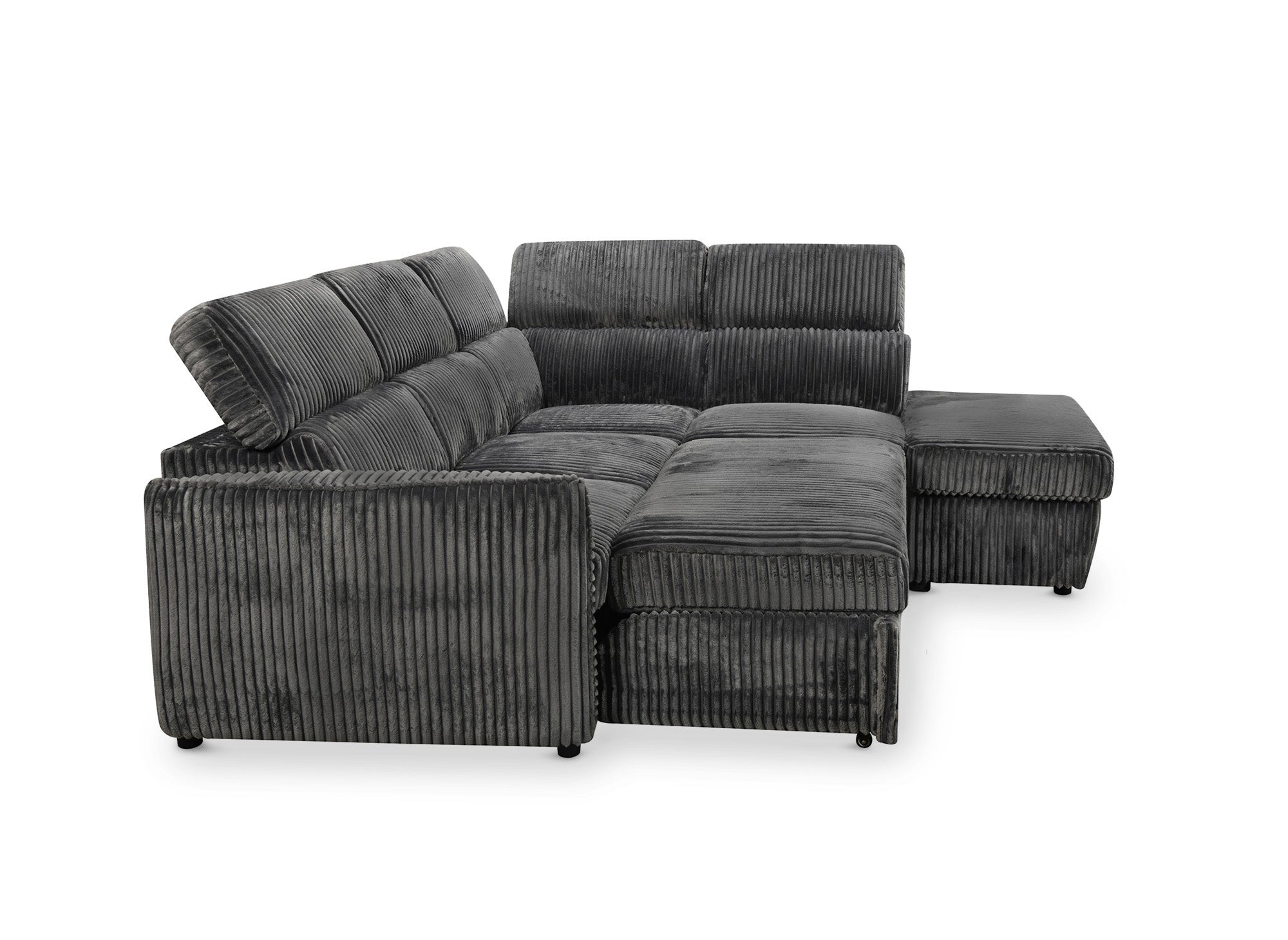 NAIROBI Ecksofa, dicker Cord, grau, rechtwinklig