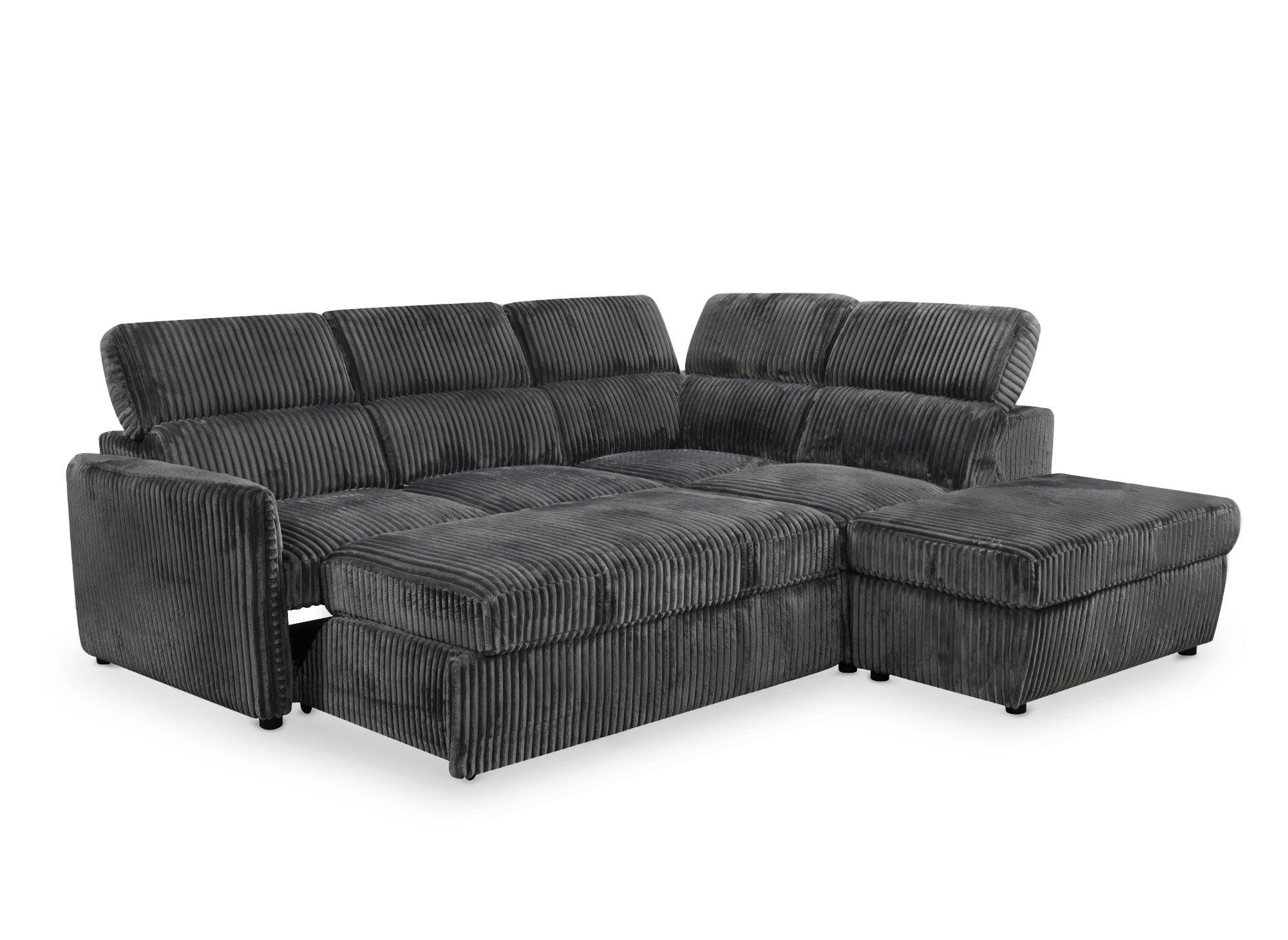 NAIROBI Ecksofa, dicker Cord, grau, rechtwinklig