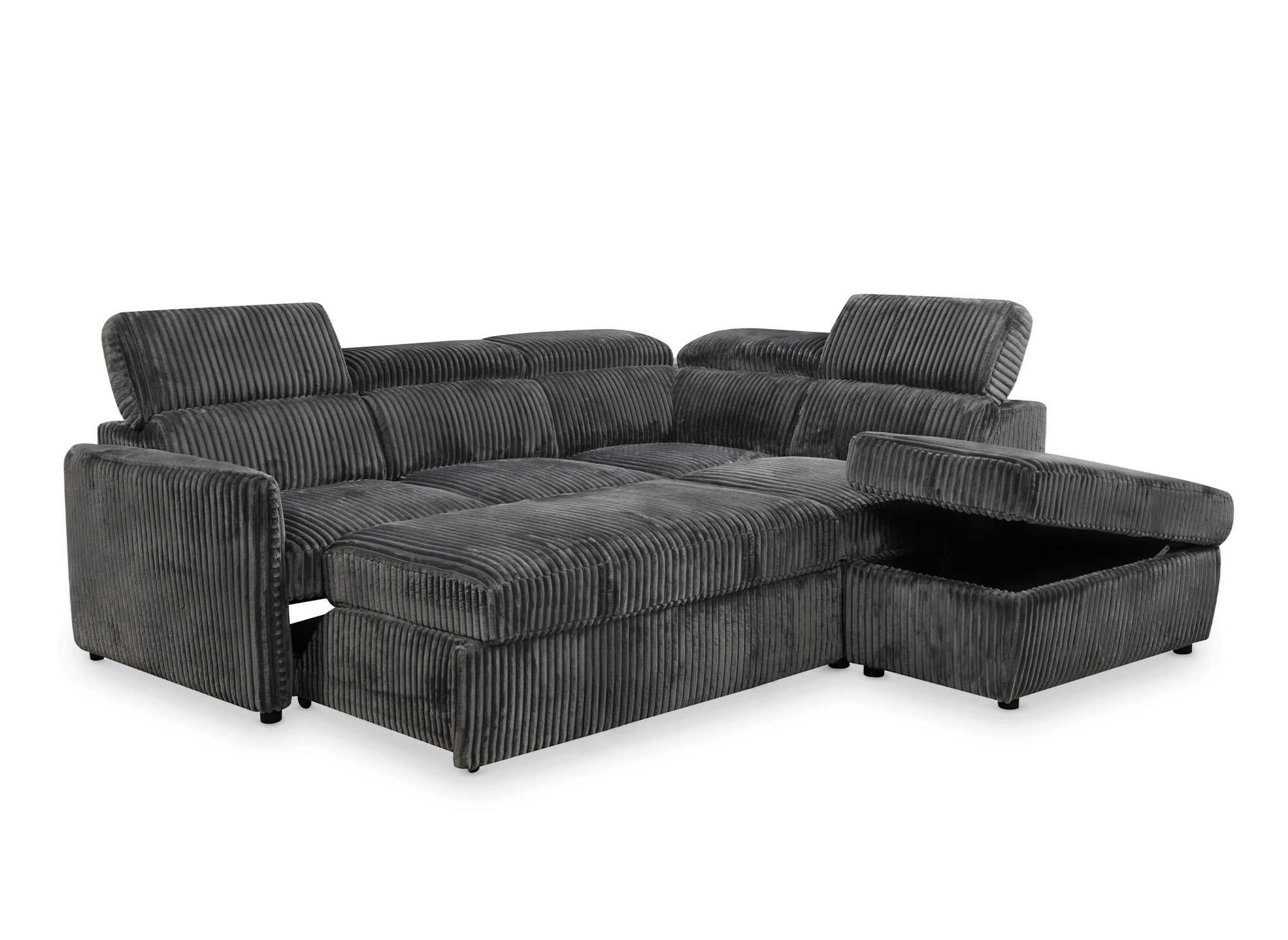 NAIROBI Ecksofa, dicker Cord, grau, rechtwinklig